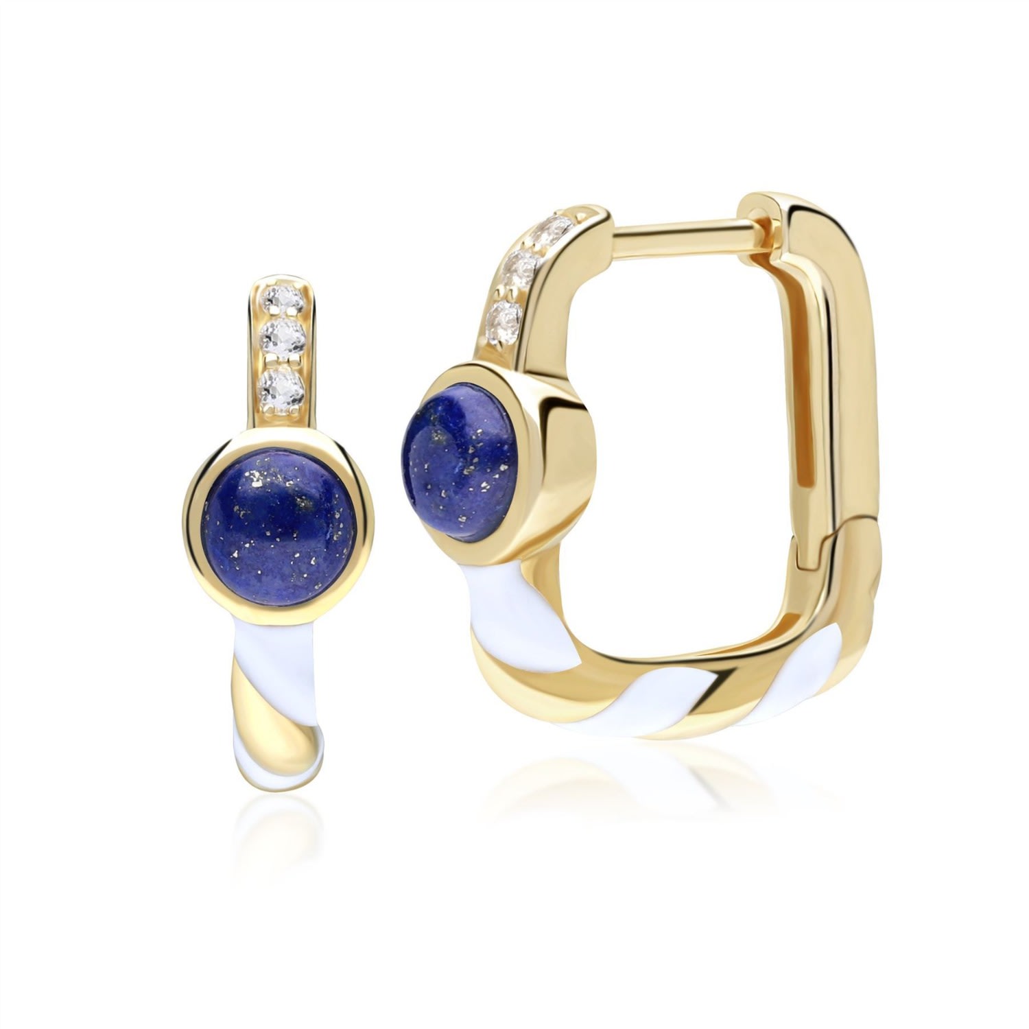 Women’s Blue Gold Plated Siberian Waltz Enamel & Lapis Lazuli Square Hoop Earrings Gemondo