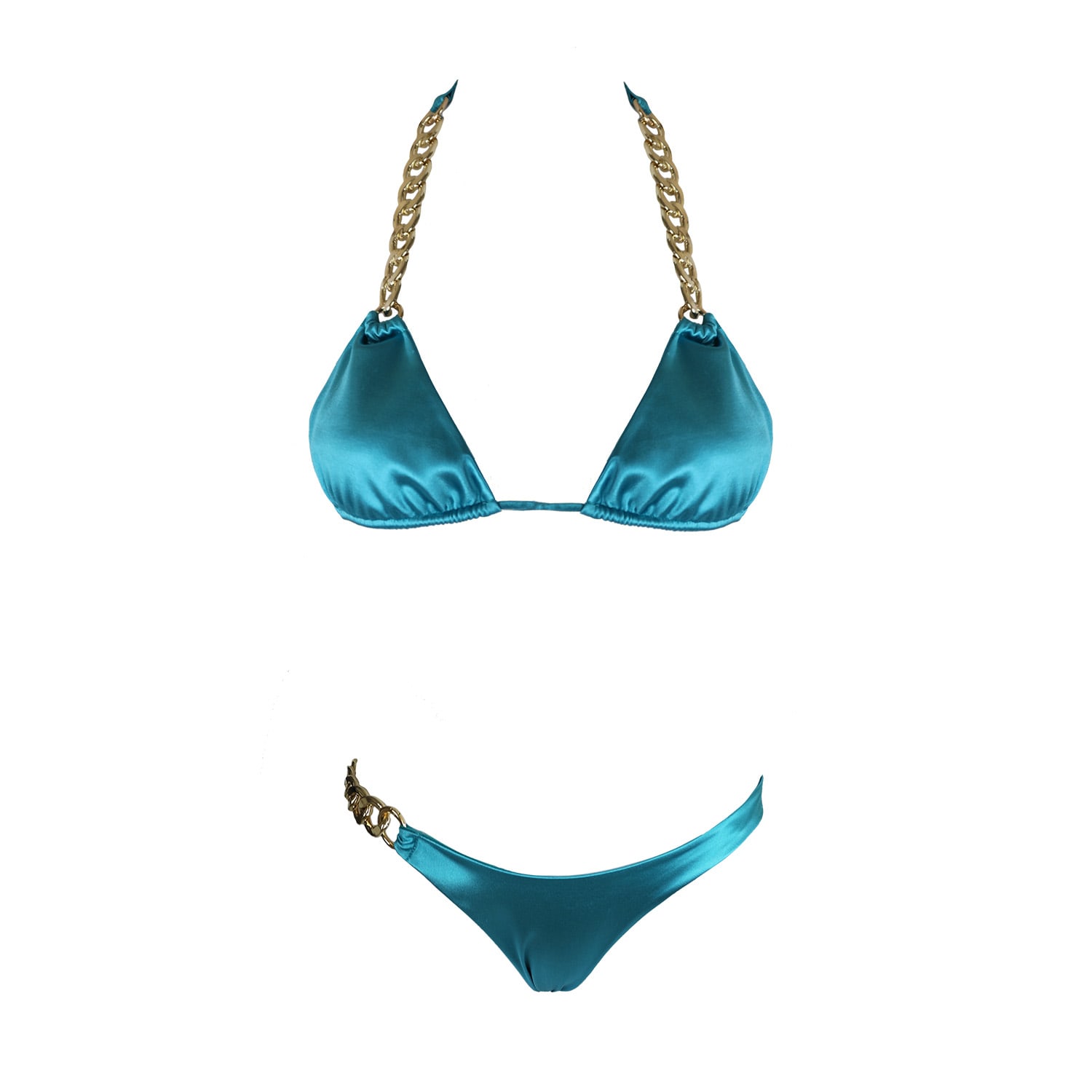 Ak Royalty Resortwear Women's Mona Blue Gold Chain Bikini In Blue
