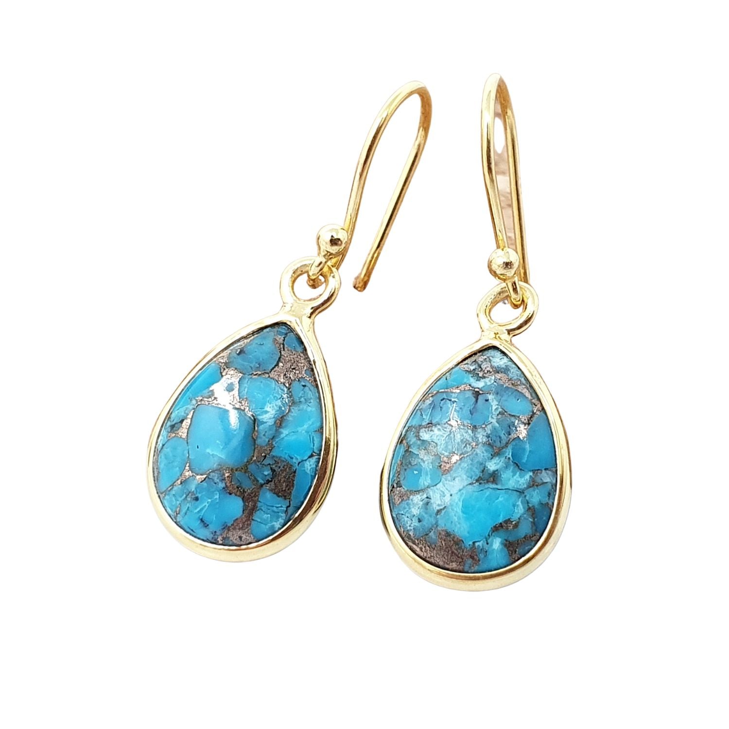 Women’s Blue / Gold Blue Turquoise Gold Plated Teardrop Hook Earrings Harfi