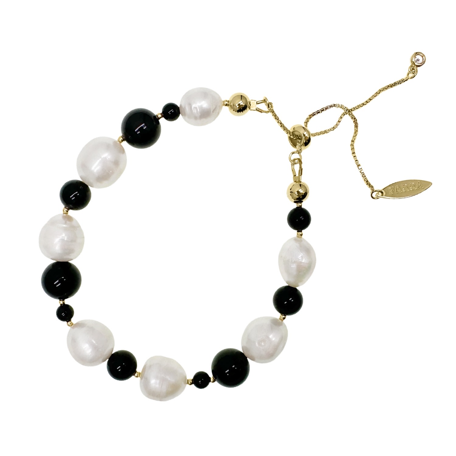 Farra Women's Black / White Baroque Pearls With Black Obsidian Adjustable Bracelet In Multi