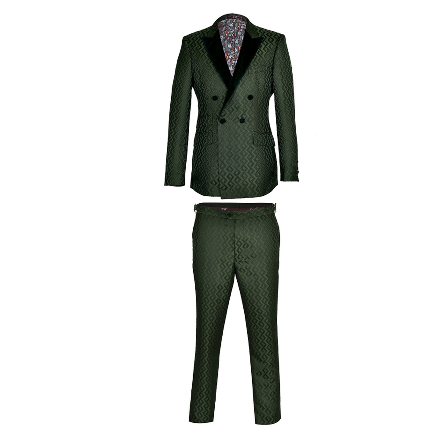 Men’s David Wej Signature Retro Pattern Velvet Peak Lapel Tuxedo - Green Xl