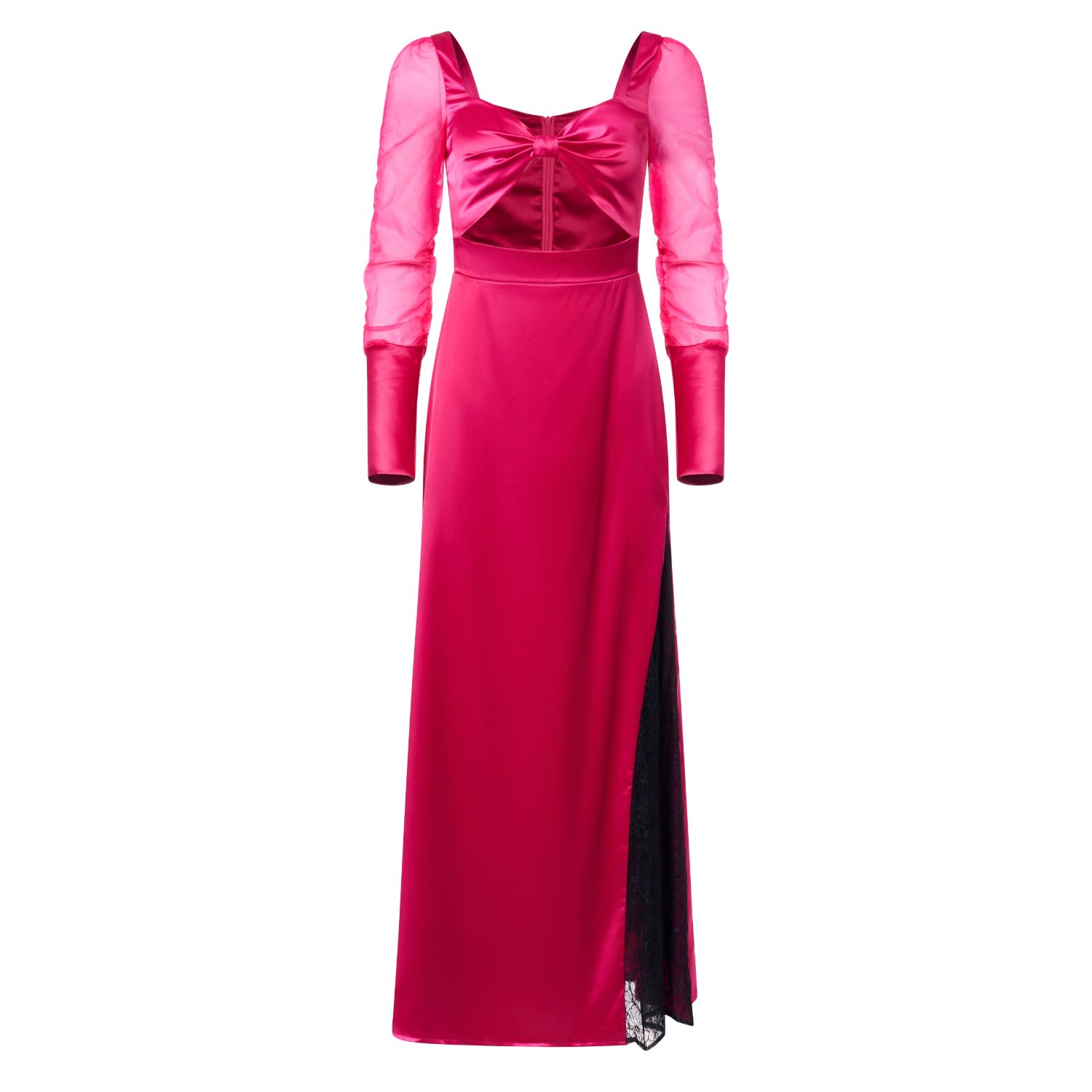 Women’s Pink / Purple Winta Cutout Satin With Organza Puff Sleeves Maxi Dress In Pink Small Lola Adu