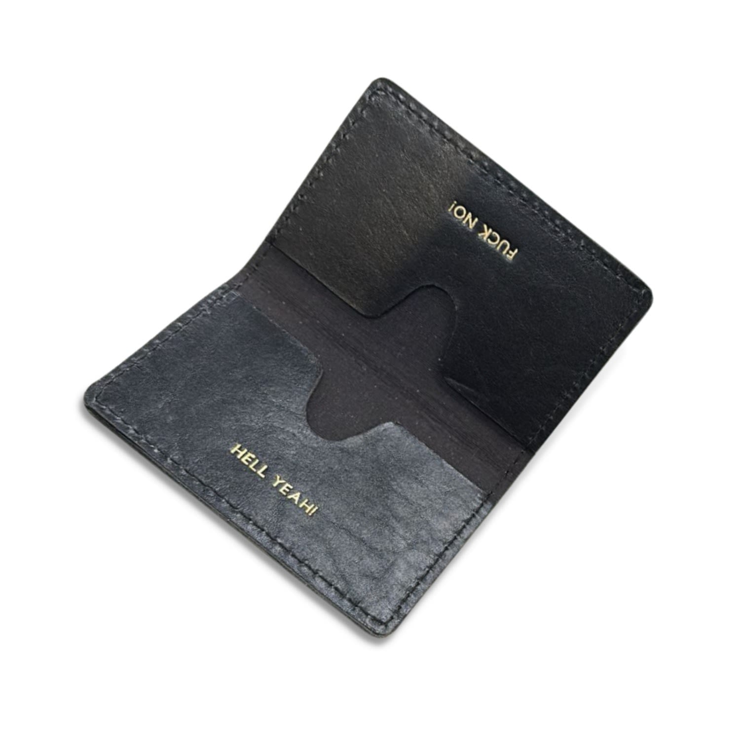 Vida Vida Women's Leather Card Holder Hell Yeah! Fuck No!- Black