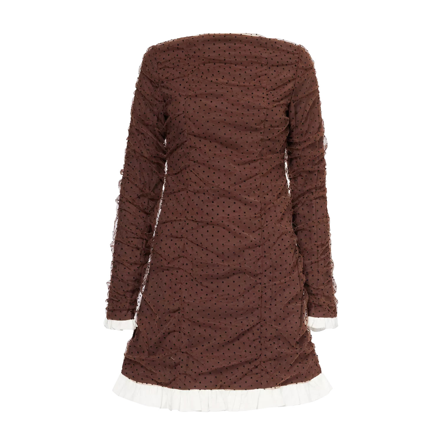 Amy Lynn Women's Black / White / Brown Edie Brown Polka Swiss Dot Ruffle Hem Mini Dress In Multi