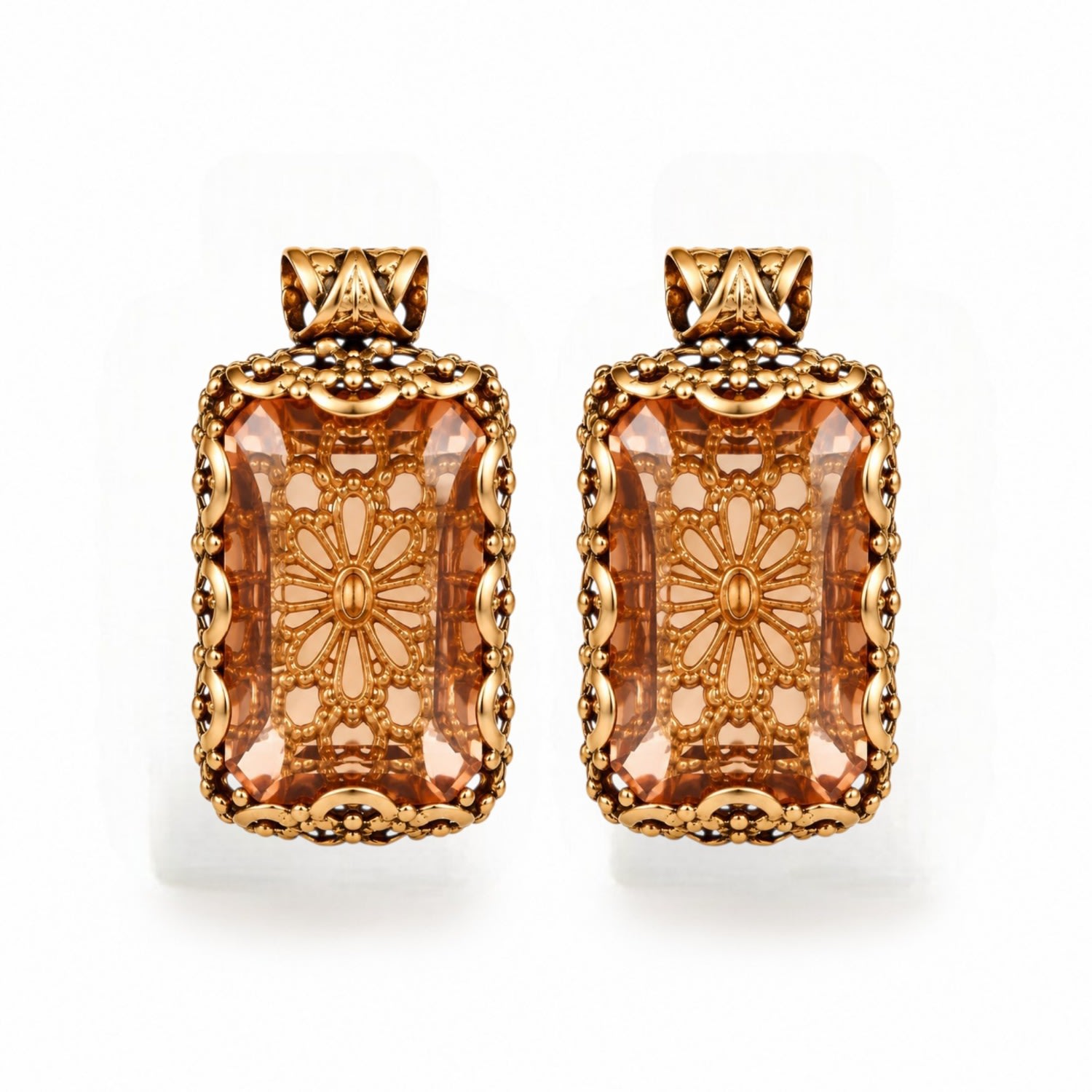 Vstyle Women's Gold Rose Crystal Filigree Statement Earrings