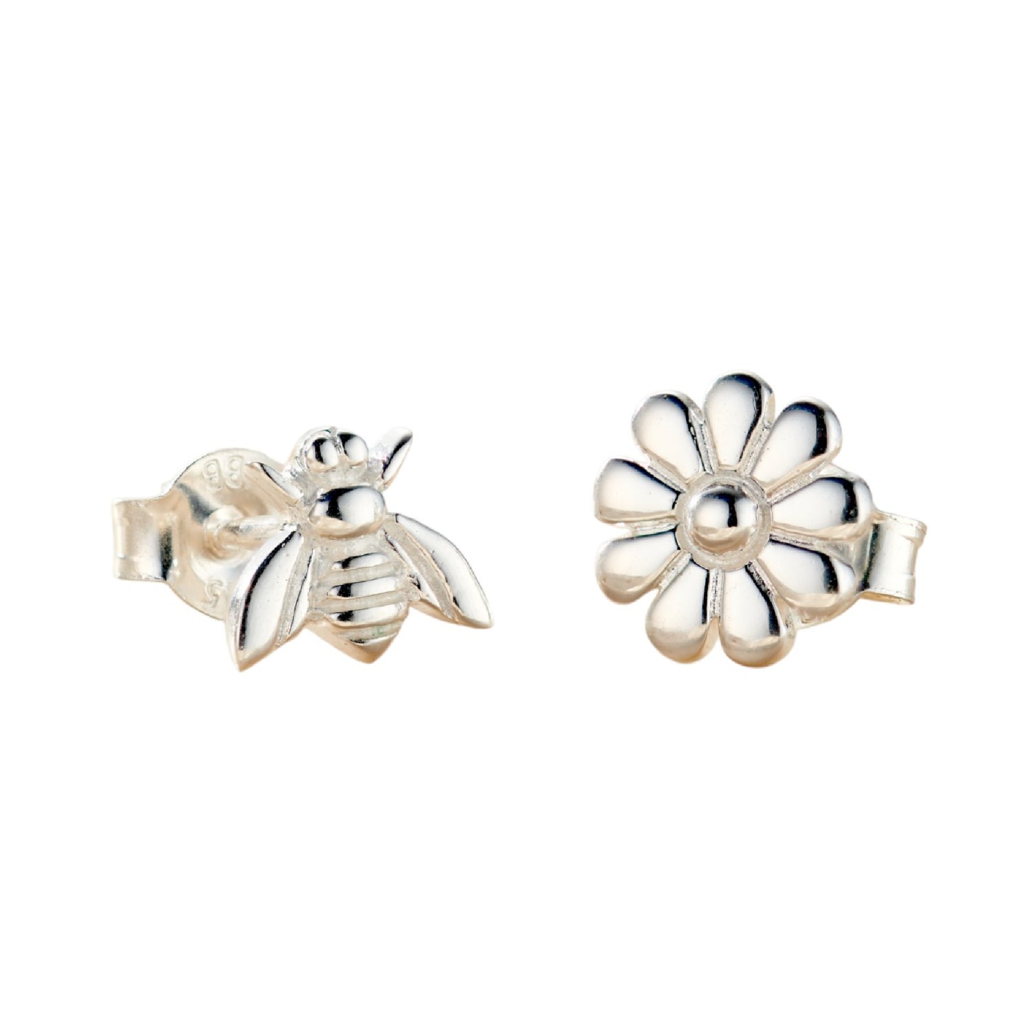 Posh Totty Designs Women's Sterling Silver Flower And Bee Stud Earrings
