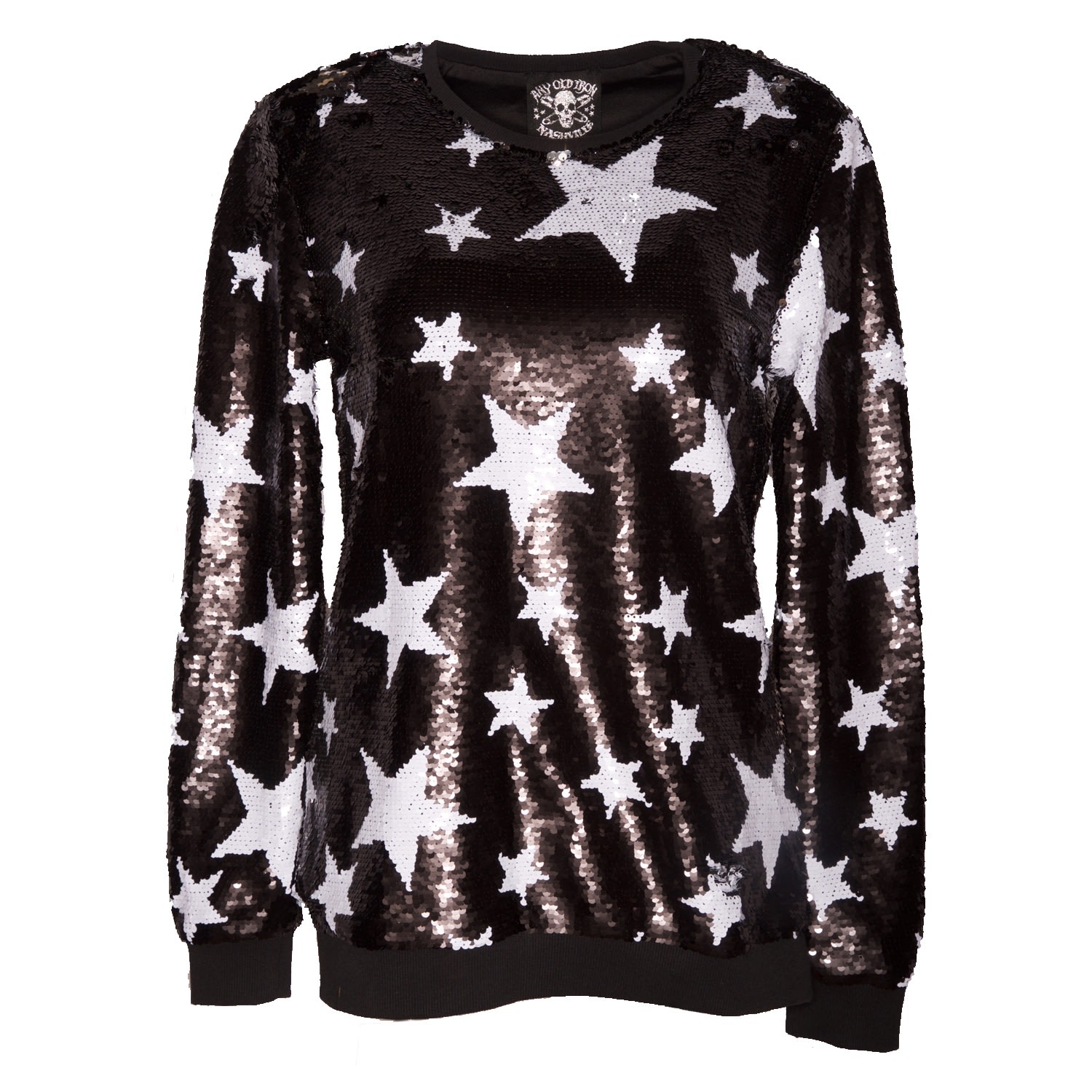 Black Any Old Iron Men’s Sparkle Star Sweatshirt Xl