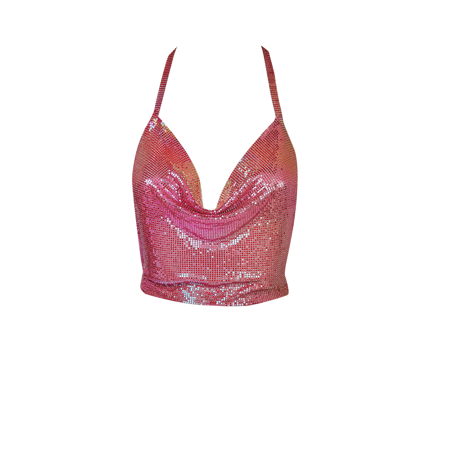 Aulala Paris Women's The Radiance - Metallic Draped Halter Top Ruby Red