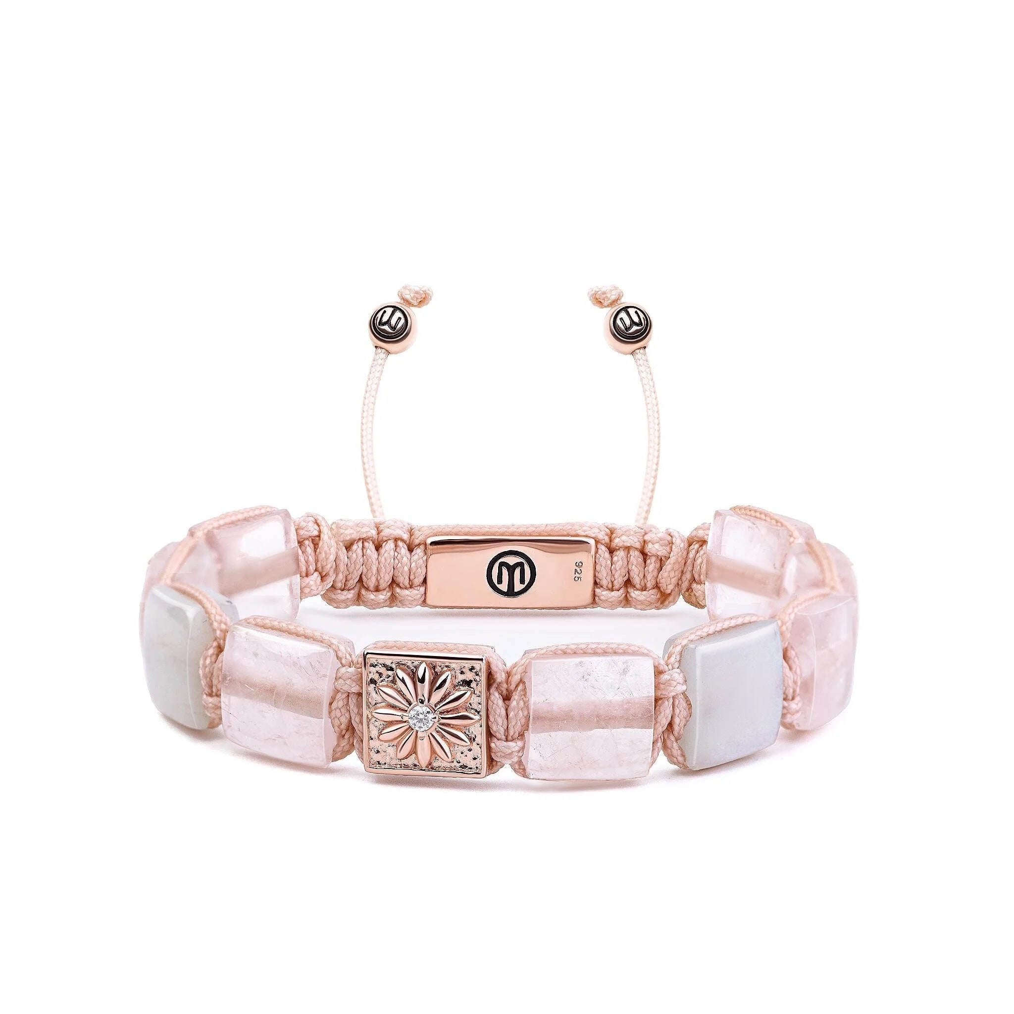 Mahigan Women's Pink / Purple / White Flat - Bead Braided Bracelet In Rose Gold With Rose Quartz & Moonstone