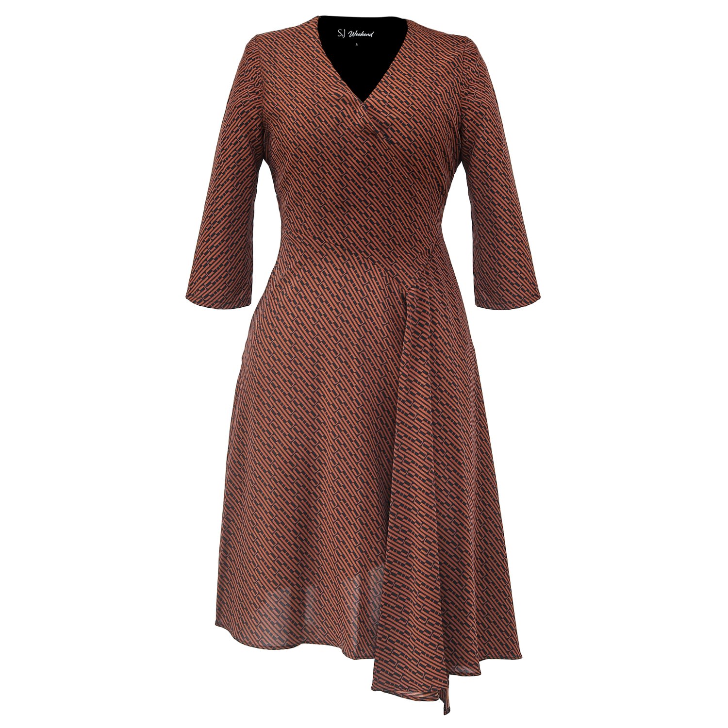 Smart And Joy Women's Brown Crossed Draped On Side Skater Dress - Rust In Brown