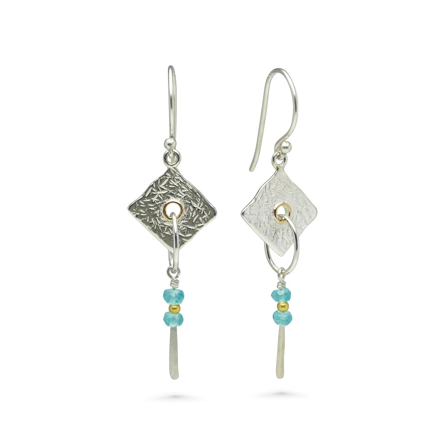 Isla Silver Women's Blue / Silver Drop Earrings With Textured Silver & Apatite