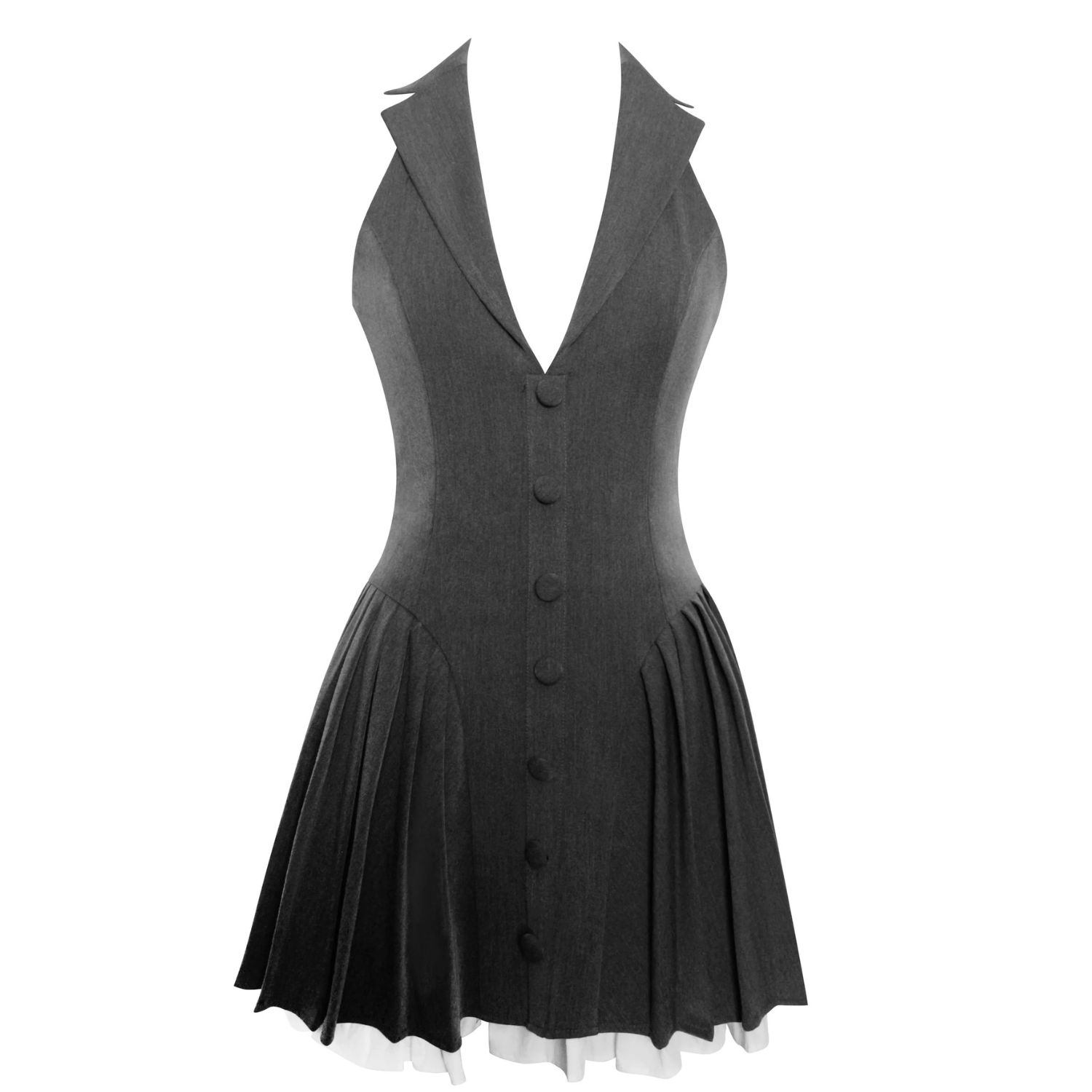 Hazel Grey Preppy Halter Neck Pleated Mini Dress | Miss