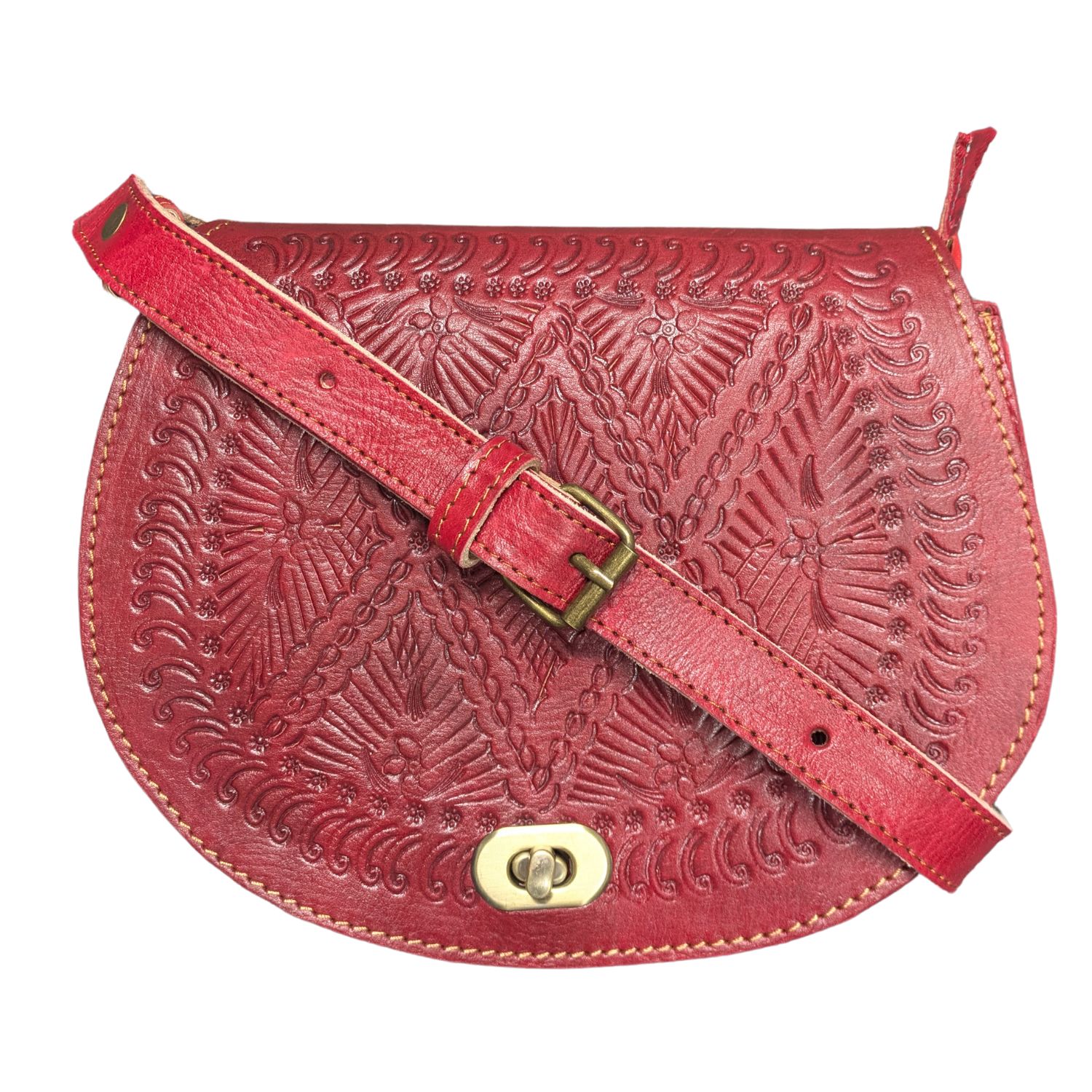 Berber Leather Women's The Temara Embossed Saddle Bag In Red