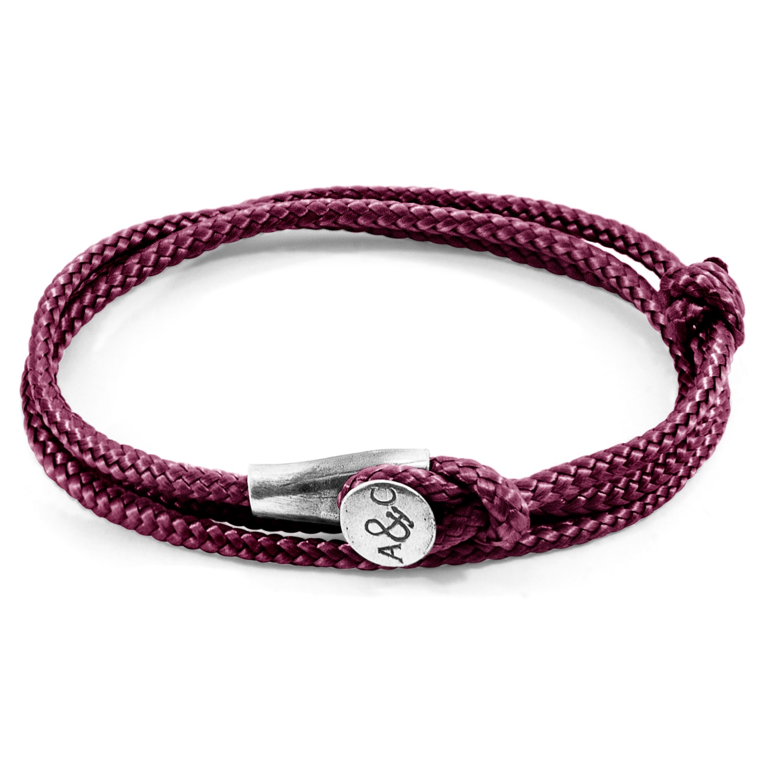 Anchor & Crew Men's Pink Aubergine Purple Dundee Silver & Rope Bracelet In Pink