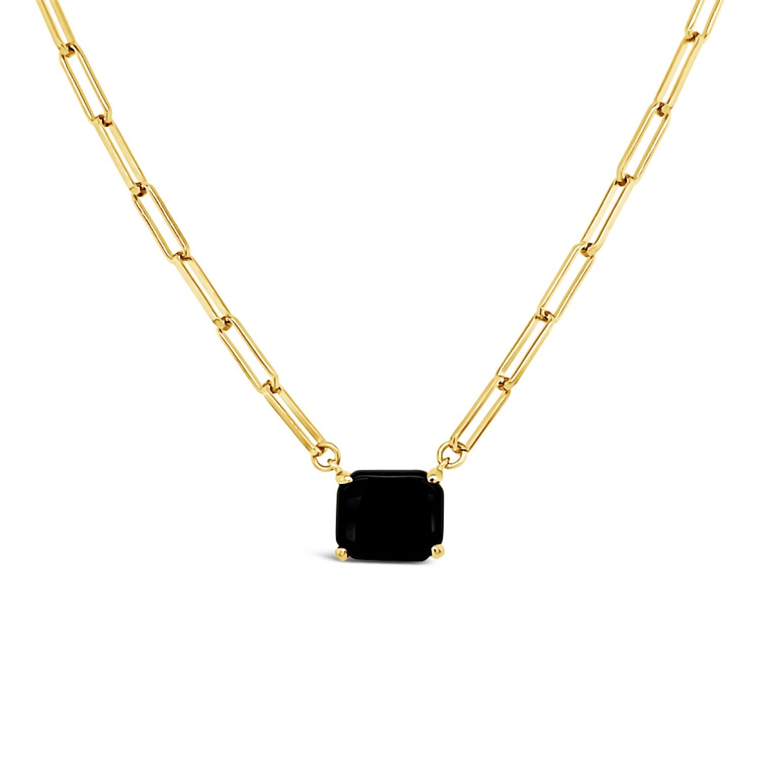 Lutiro Women's Paperclip Chain With Colored Stone Black Onyx - Gold In Black