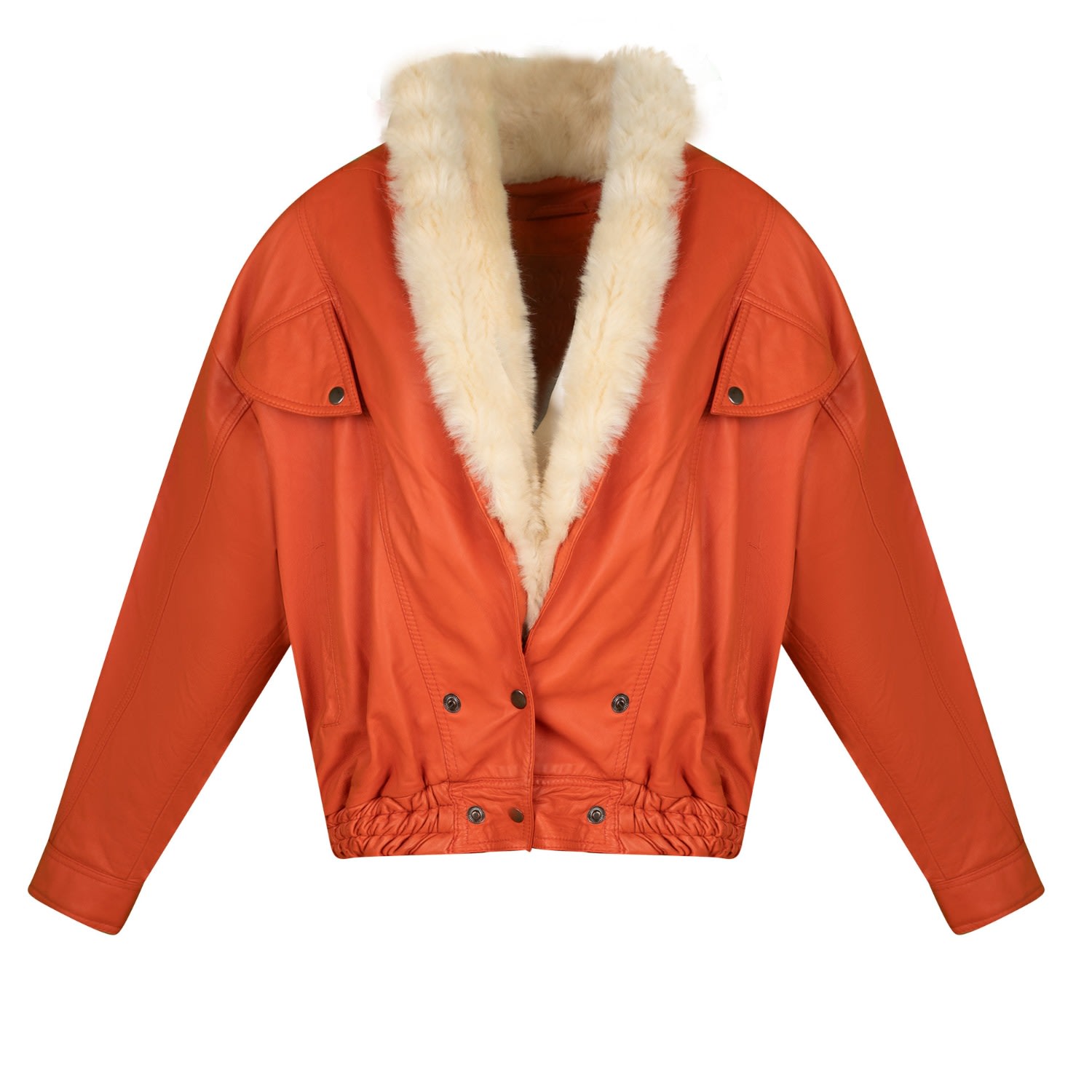Zasta Studio Women's Yellow / Orange Highball Orange Faux Fur Lining Bomber Leather Jacket In Yellow/orange