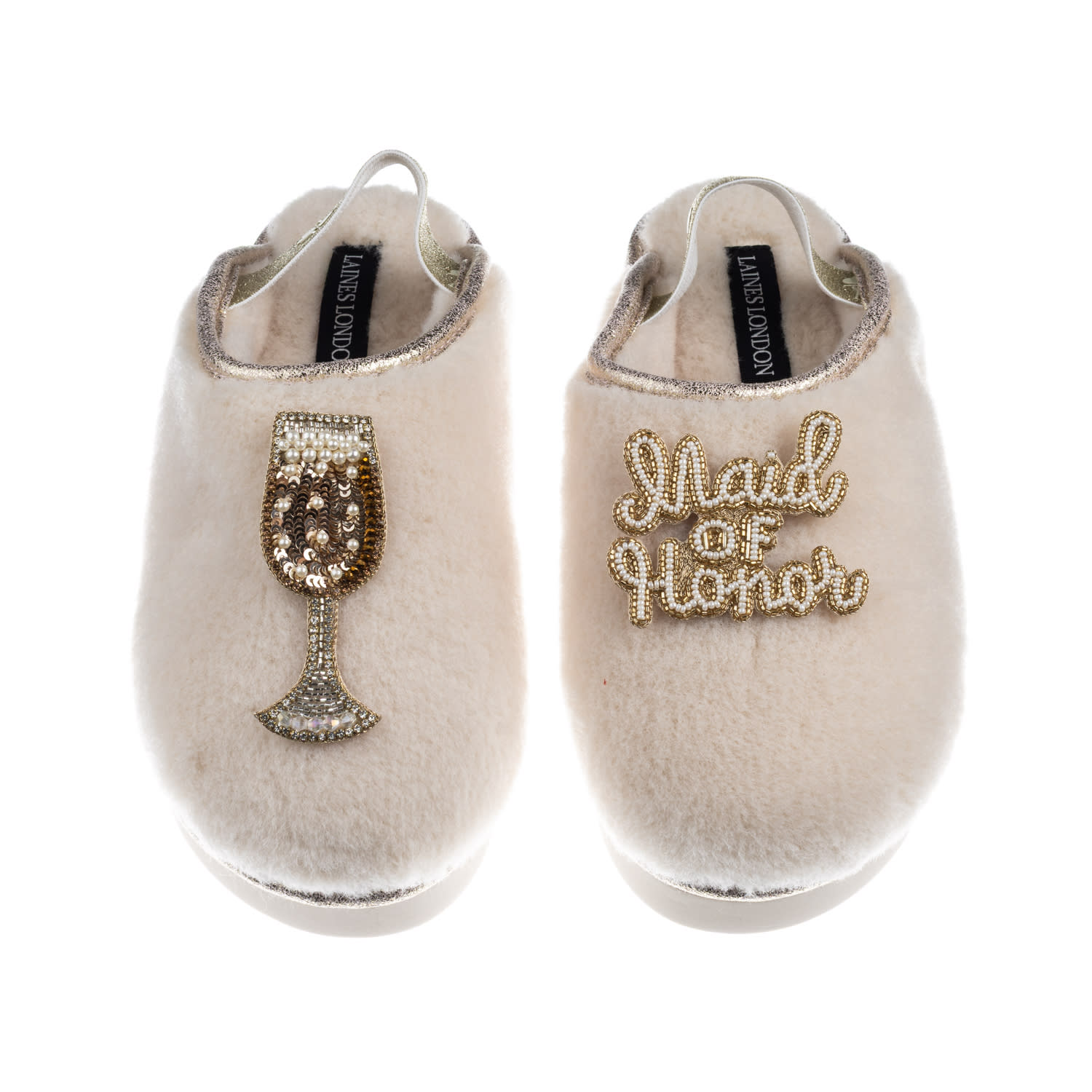 Laines London Women's Gold / Neutrals / White Flatform Cloud Slippers With Maid Of Honour Brooches - Cream In Neutral