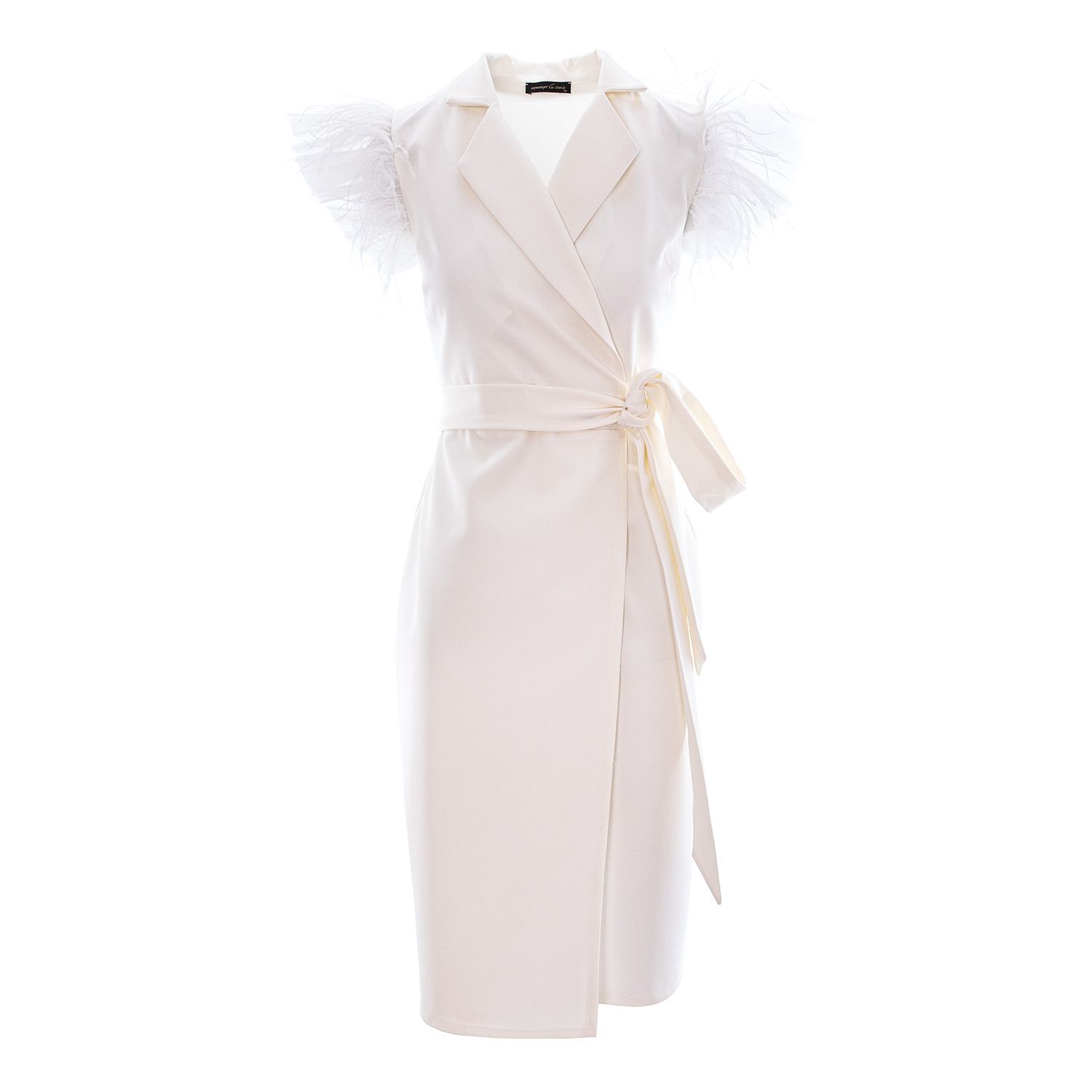 Concept A Trois Women's White Short Wrap Blazer Dress With Winged Tulle Sleeves In White