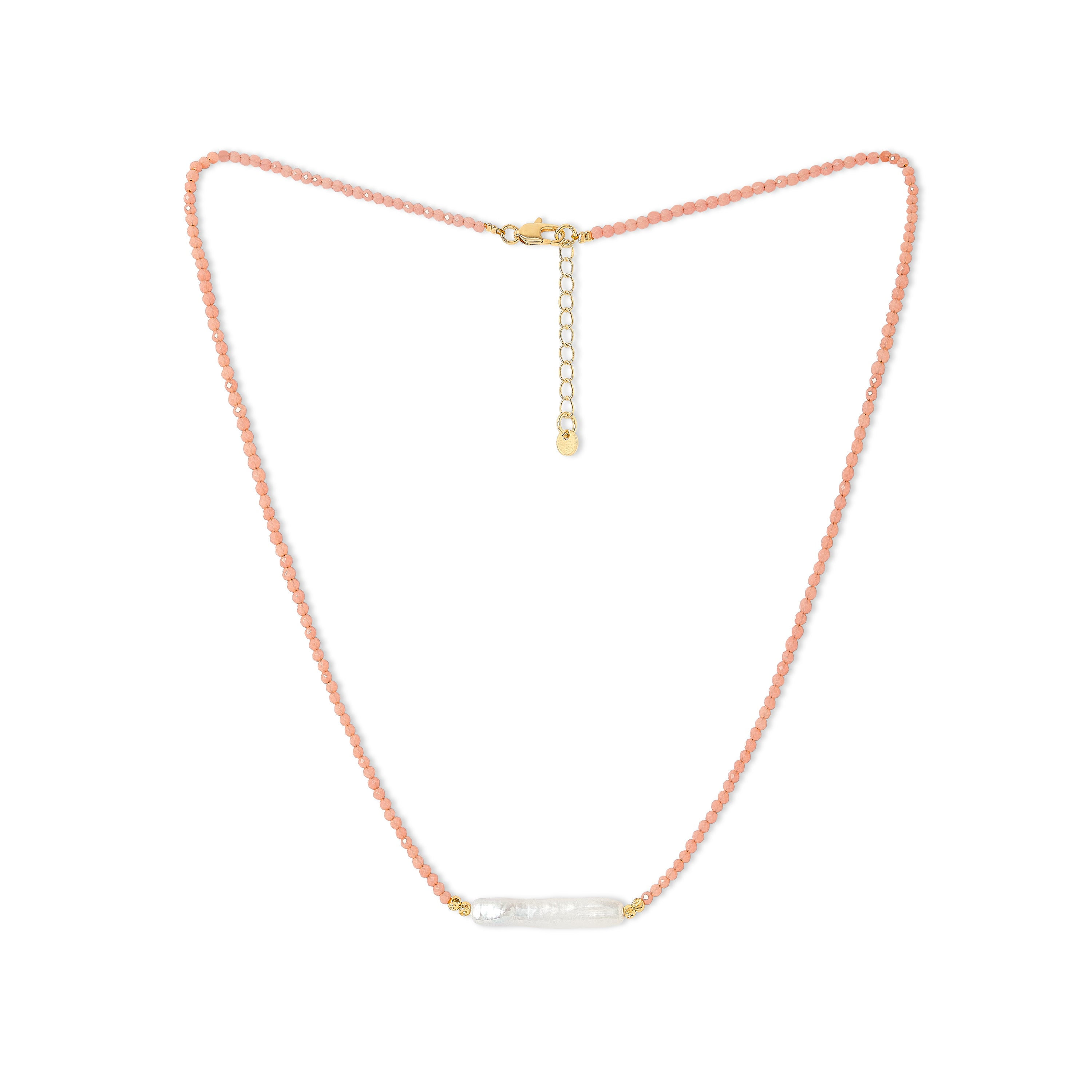 Pearls Of The Orient Online Women's Nova Fine Necklace With Coral Pink Spinel & Cultured Freshwater Pearl In Gold
