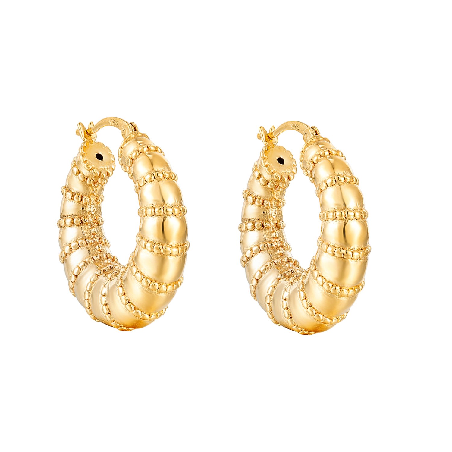 Women’s 22Ct Gold Vermeil Puffy Dotted Hoop Earrings Seol + Gold