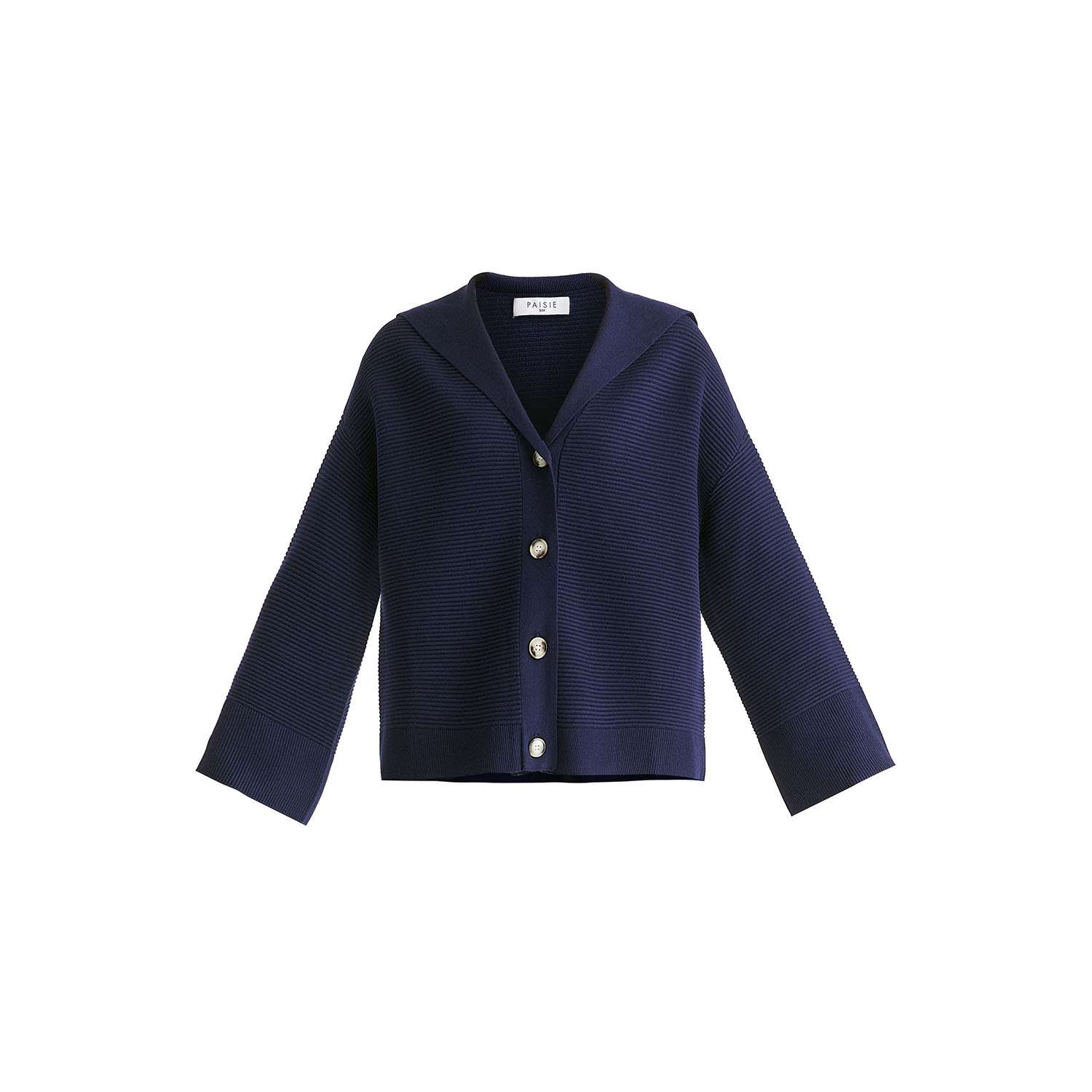 Sailor Collar Ribbed Cardigan In Navy | PAISIE | Wolf & Badger