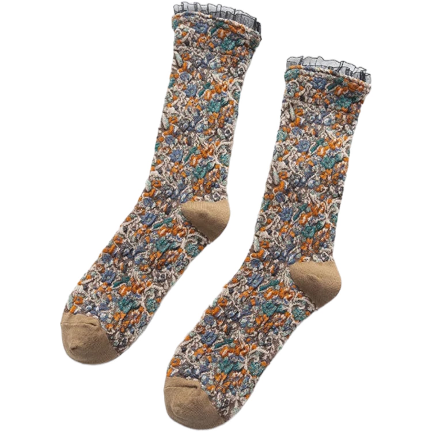 High Heel Jungle By Kathryn Eisman Women's Brown Wintergarden Frill Socks Chestnut In Brown
