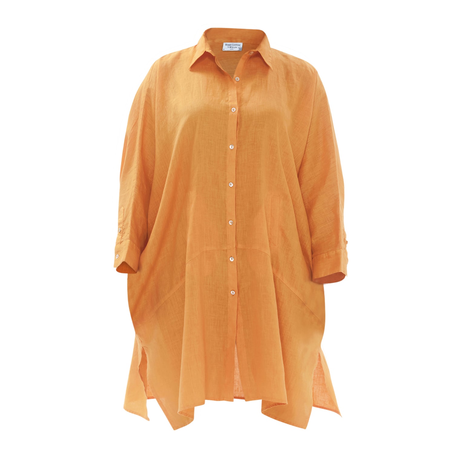 Haris Cotton Women's Yellow / Orange Solid Button Up Drop Shoulder Linen Shirt