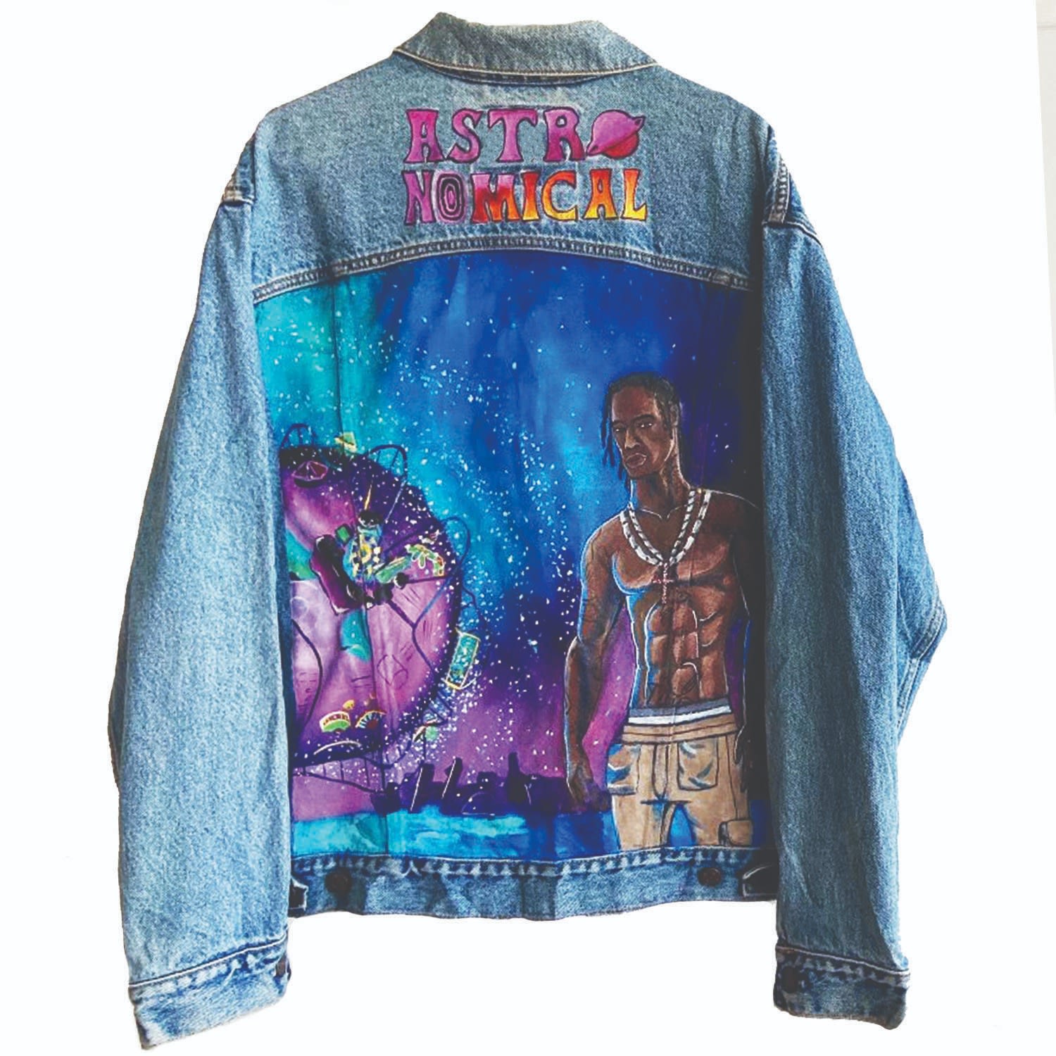 Men’s Blue Astronomical Hand Painted Levis Denim Jacket Extra Large Quillattire