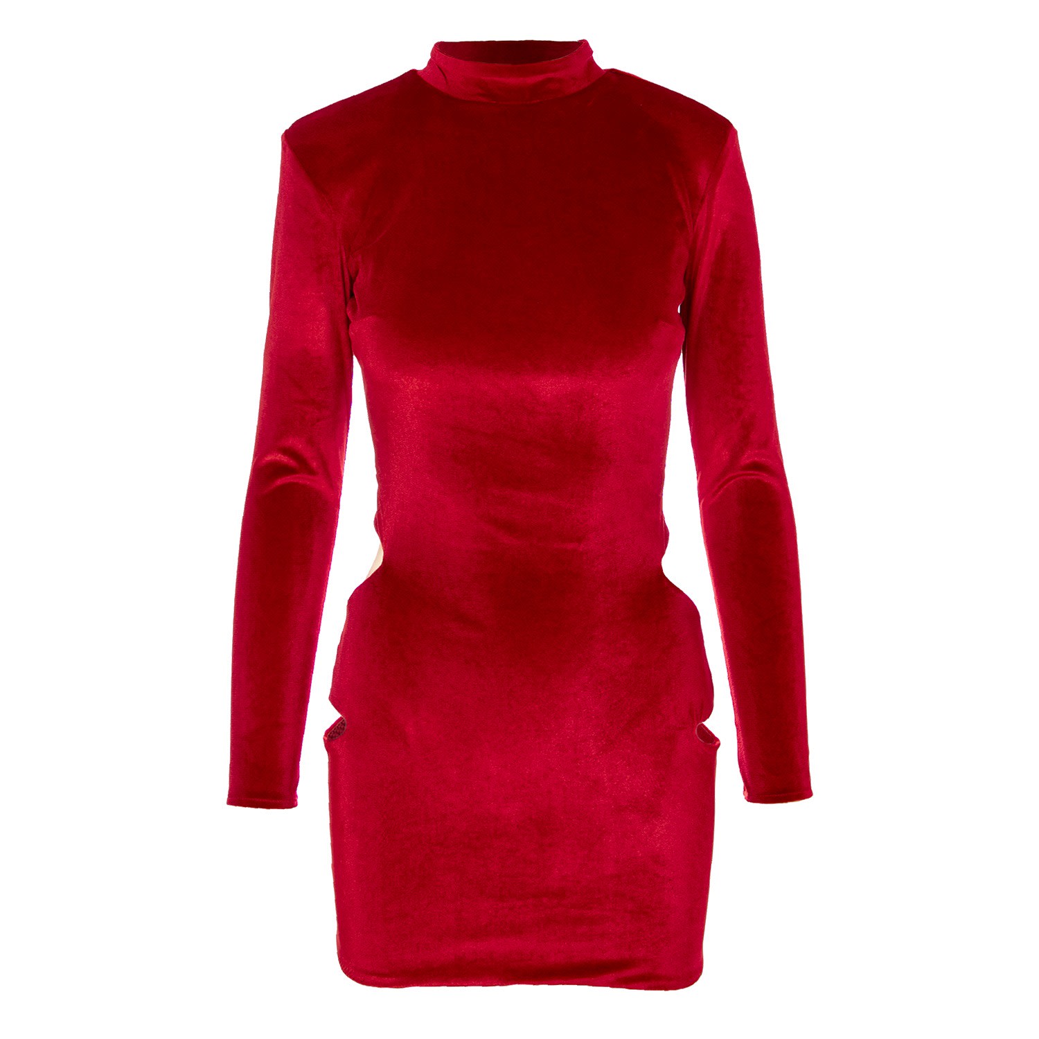 BLUZAT - Velvet Red Dress With Cut-Out