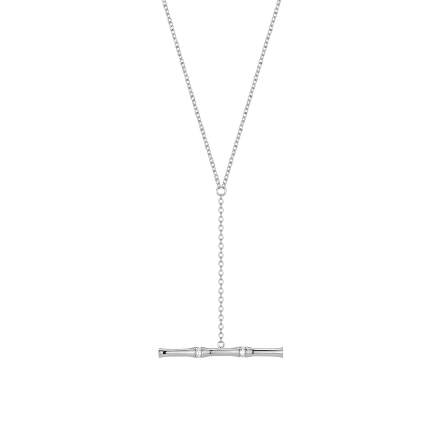 Vanchi Women's Bamboo Chain Y-bar Lariat Necklace In Silver In Silver