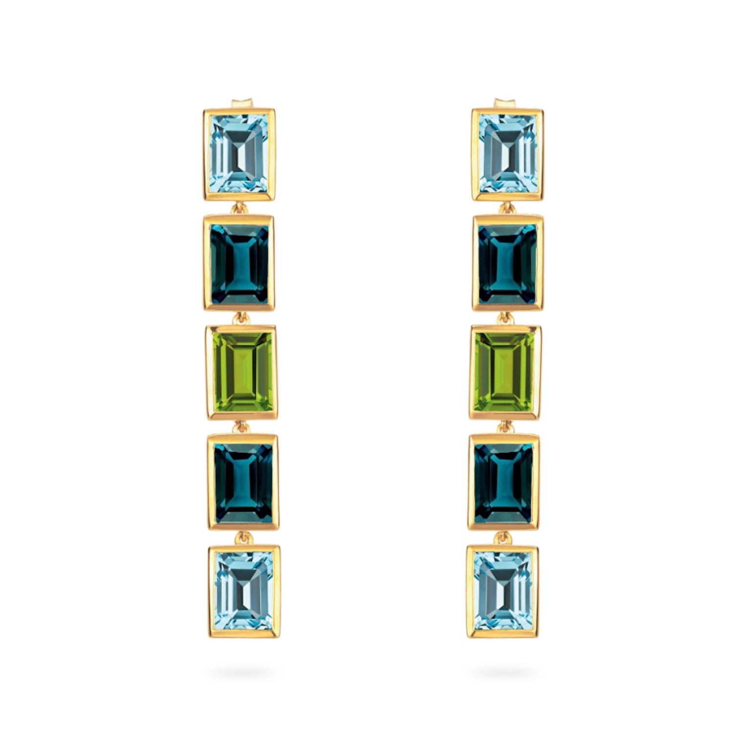 Augustine Jewels Women's Blue / Green Topaz Peridot Long Drop Earrings In Blue/green
