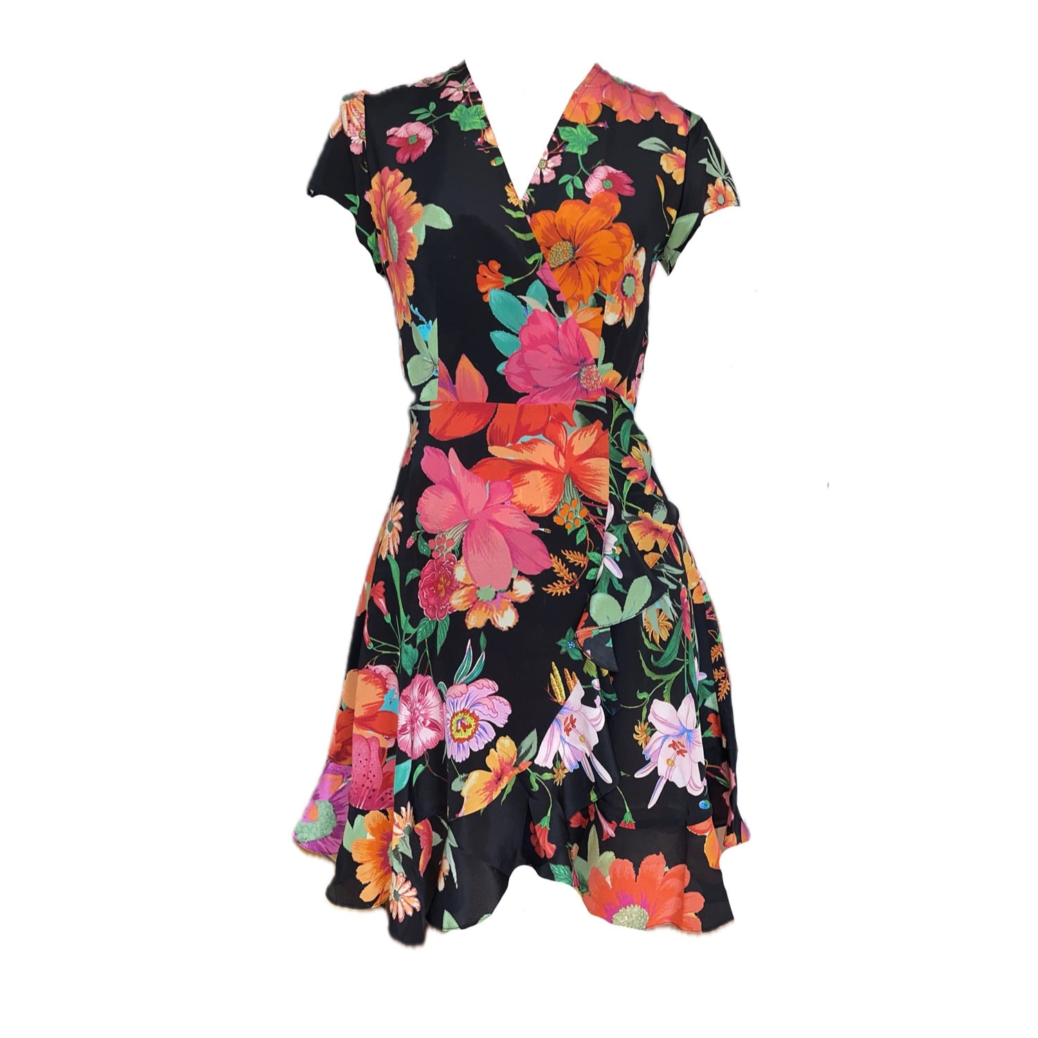 Women's Black Alice Silk Wrap Dress Mini - Paradise Lost | Small | Introvertie Vienna