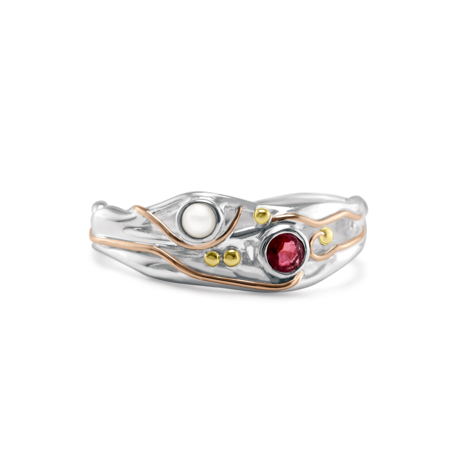 Isla Silver Women's White / Red / Silver Sterling Silver Pearl & Ruby Ring