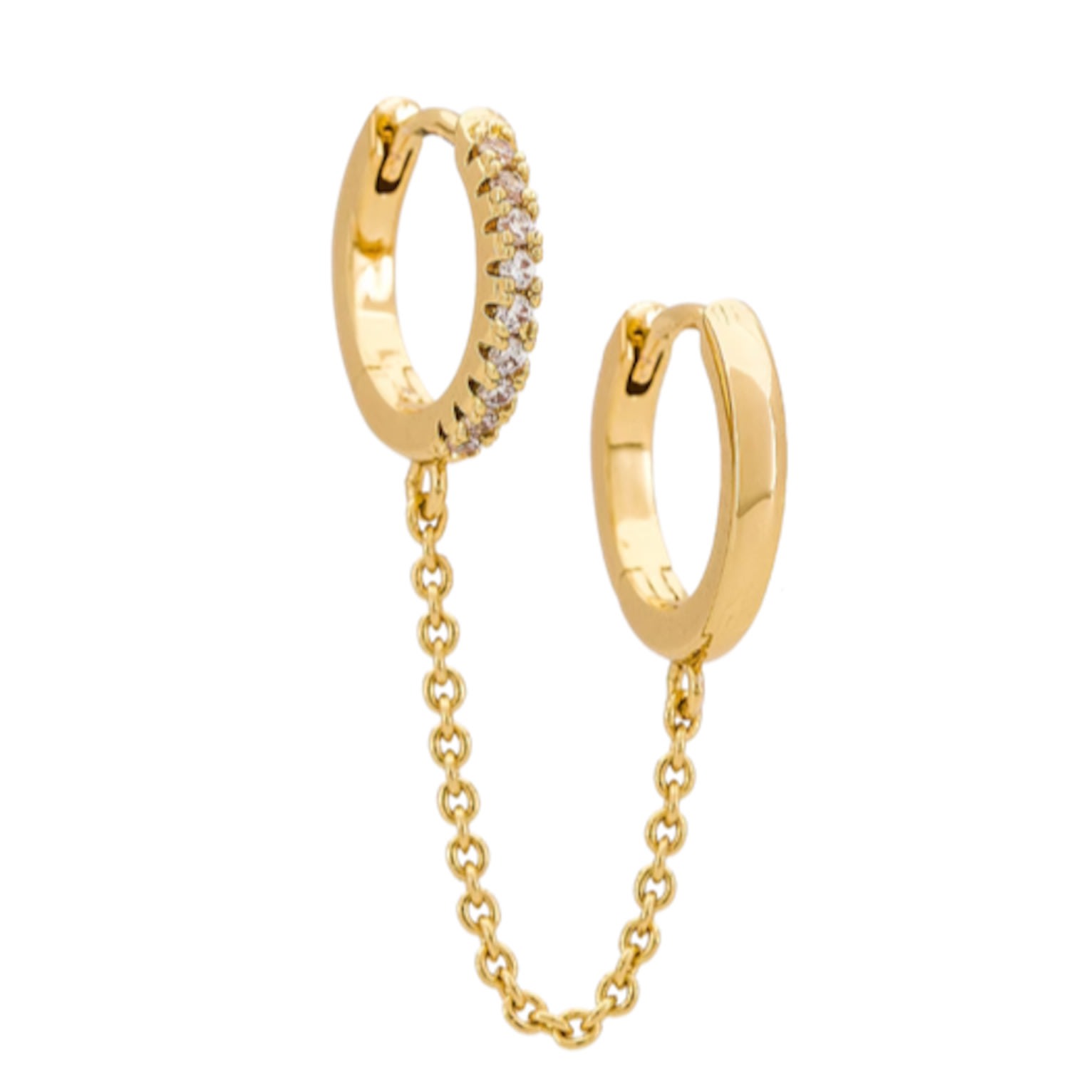 Women’s Gold Double Huggie Chain Earring Nus