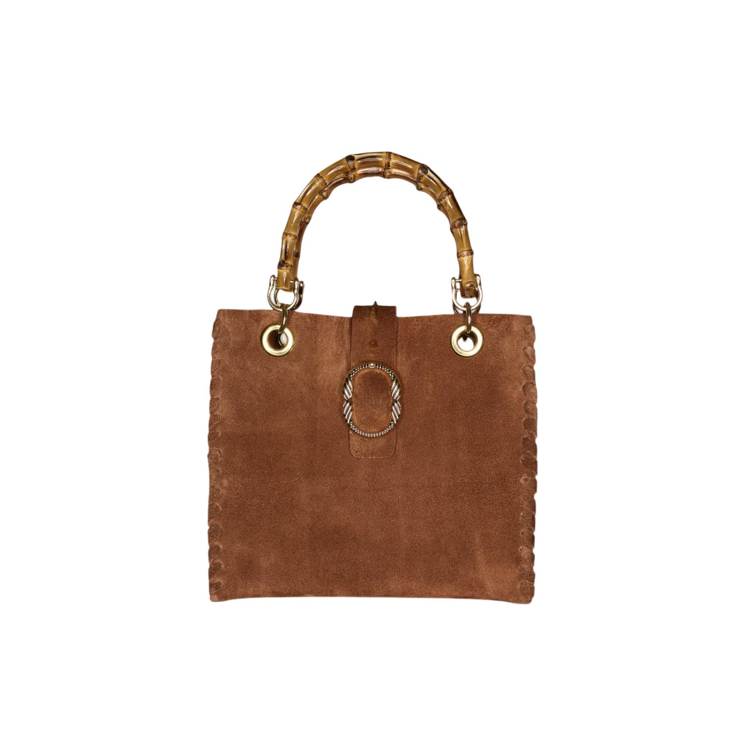 Ruj Heritage Women's Brown Bamboo Bag Suede