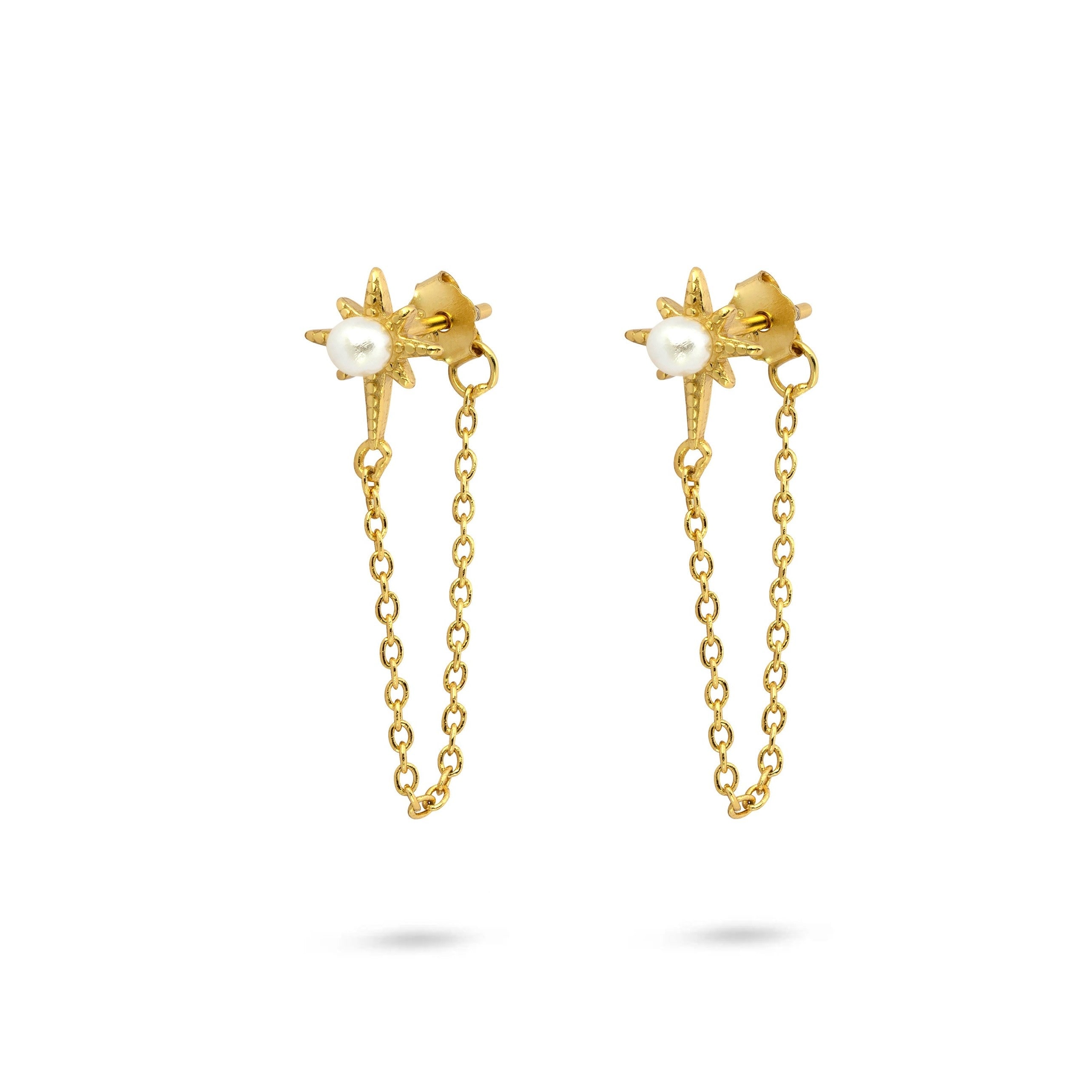 Gold Trip Women's Silver / Gold / White Pearl Star Chain Drop Earrings In Gold In Gold