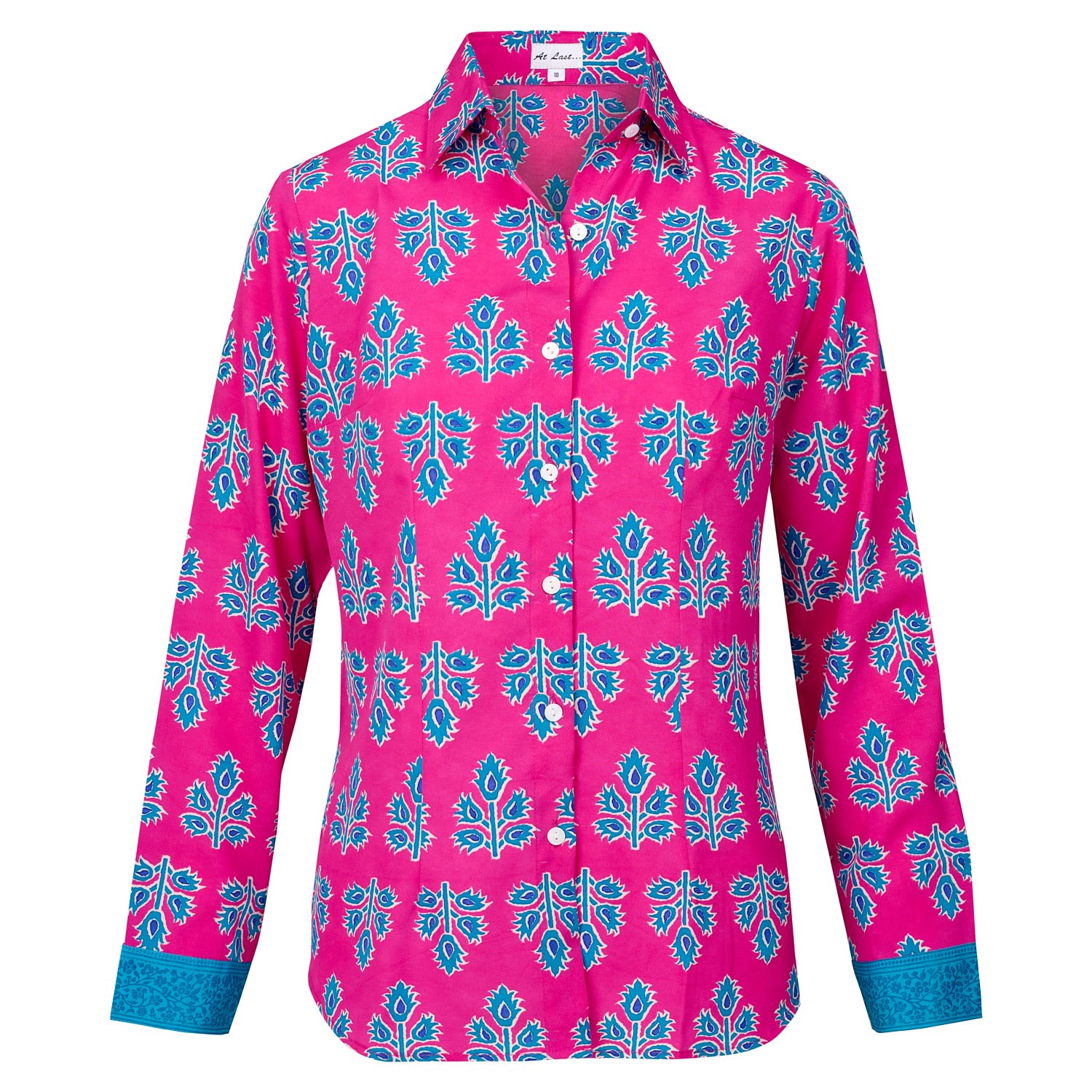 At Last... Women's Pink / Purple / Blue Freya Shirt In Pink & Blue Thistle With Contrast Cuff In Pink/purple/blue