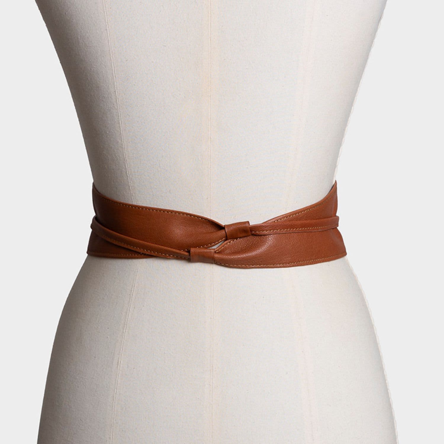 Brown Leather Knot Obi Belt Casual Wide Wrap Brown Leather Belt, Fashionable Casual  main image 2