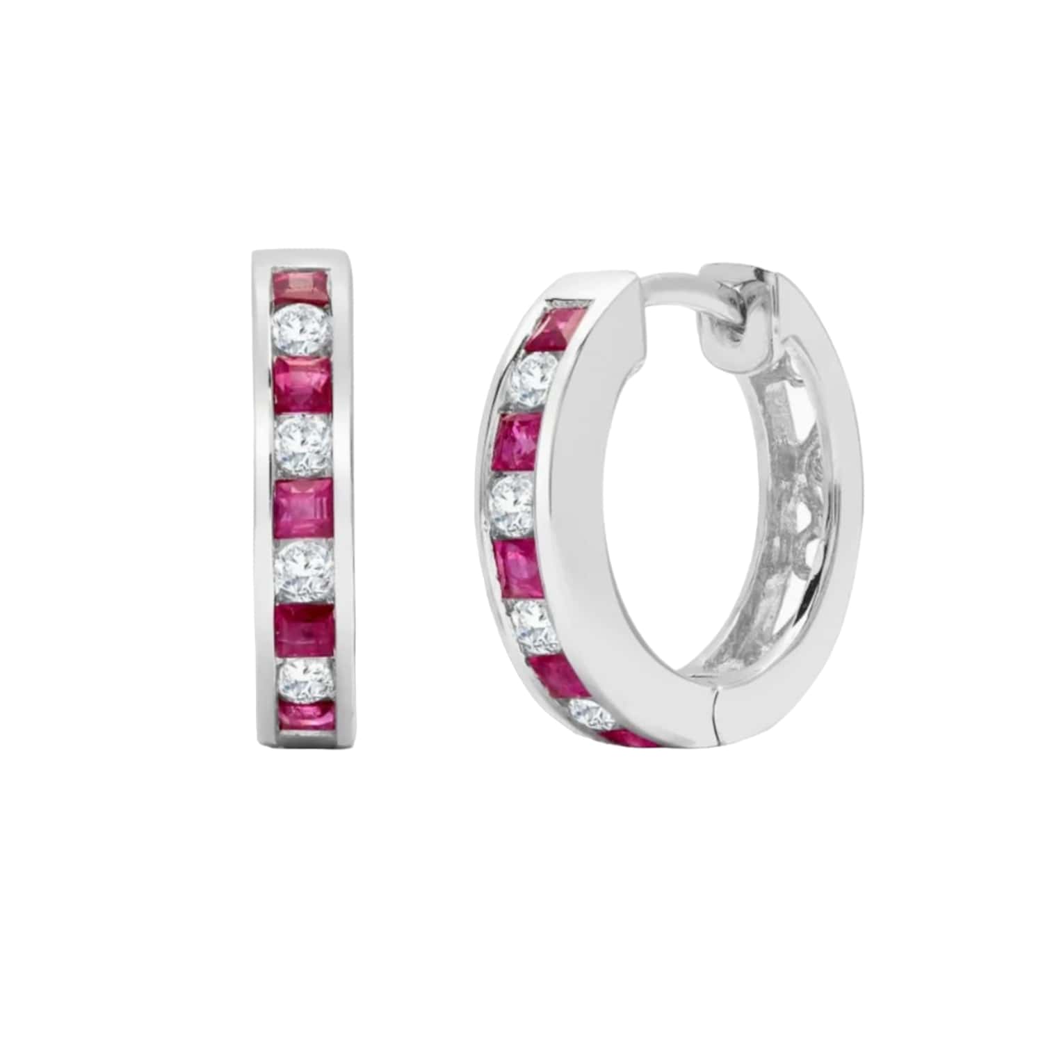 Cervin Blanc Women's White / Gold White Gold Diamond And Ruby Hoop Earrings In Neutral