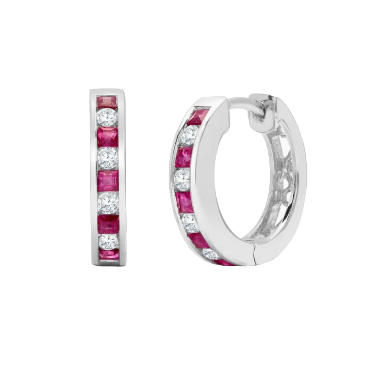 Women’s White / Gold White Gold Diamond And Ruby Hoop Earrings Cervin Blanc