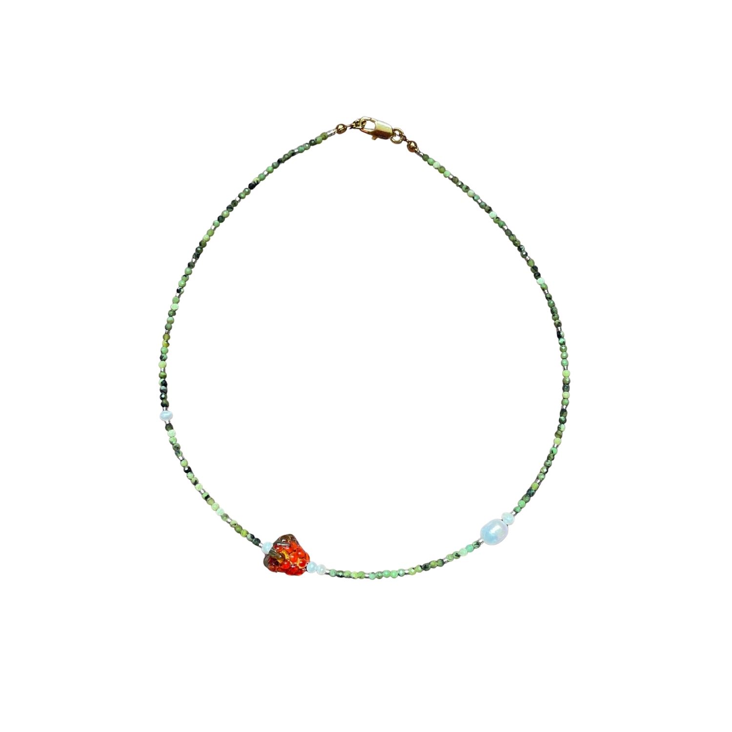 Desert Lobby Women's Green Raspberry Jam – Handmade Delicate Beaded Neklace With Murano Fruit Figure, Gemstone &  In Green