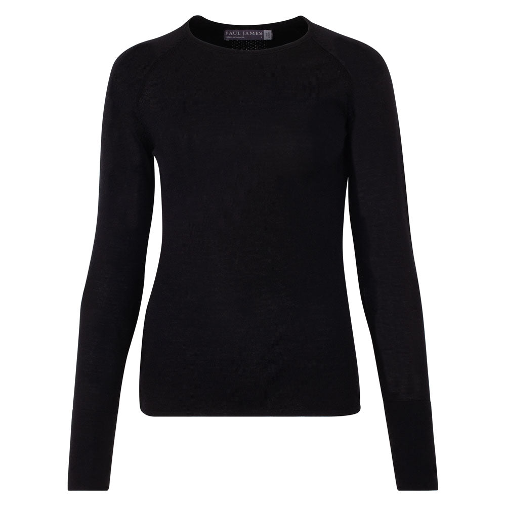 Paul James Knitwear Womens Midweight Merino Activewear Training Eos Top - Black In Black