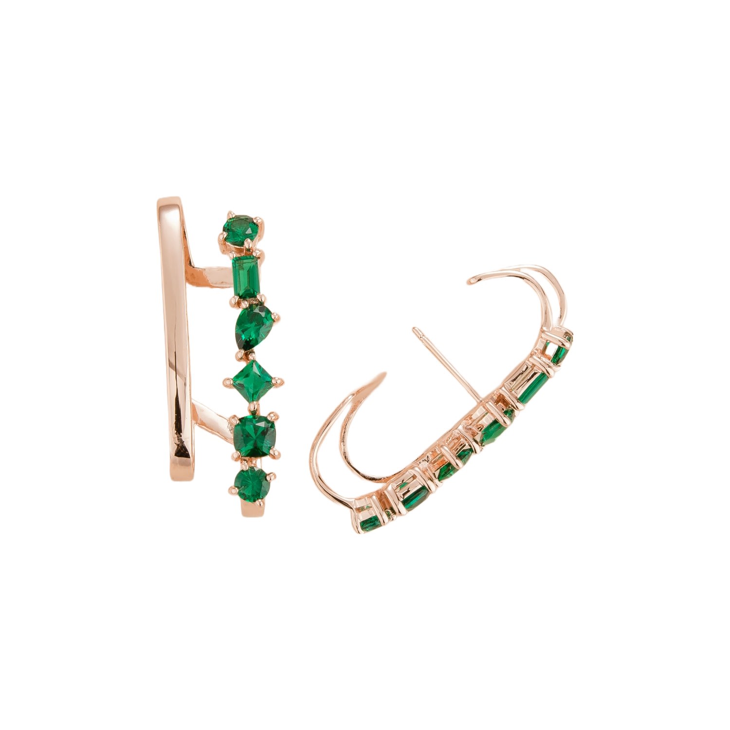 Juvetti Women's Green Serene Rose Gold Earrings With Emerald