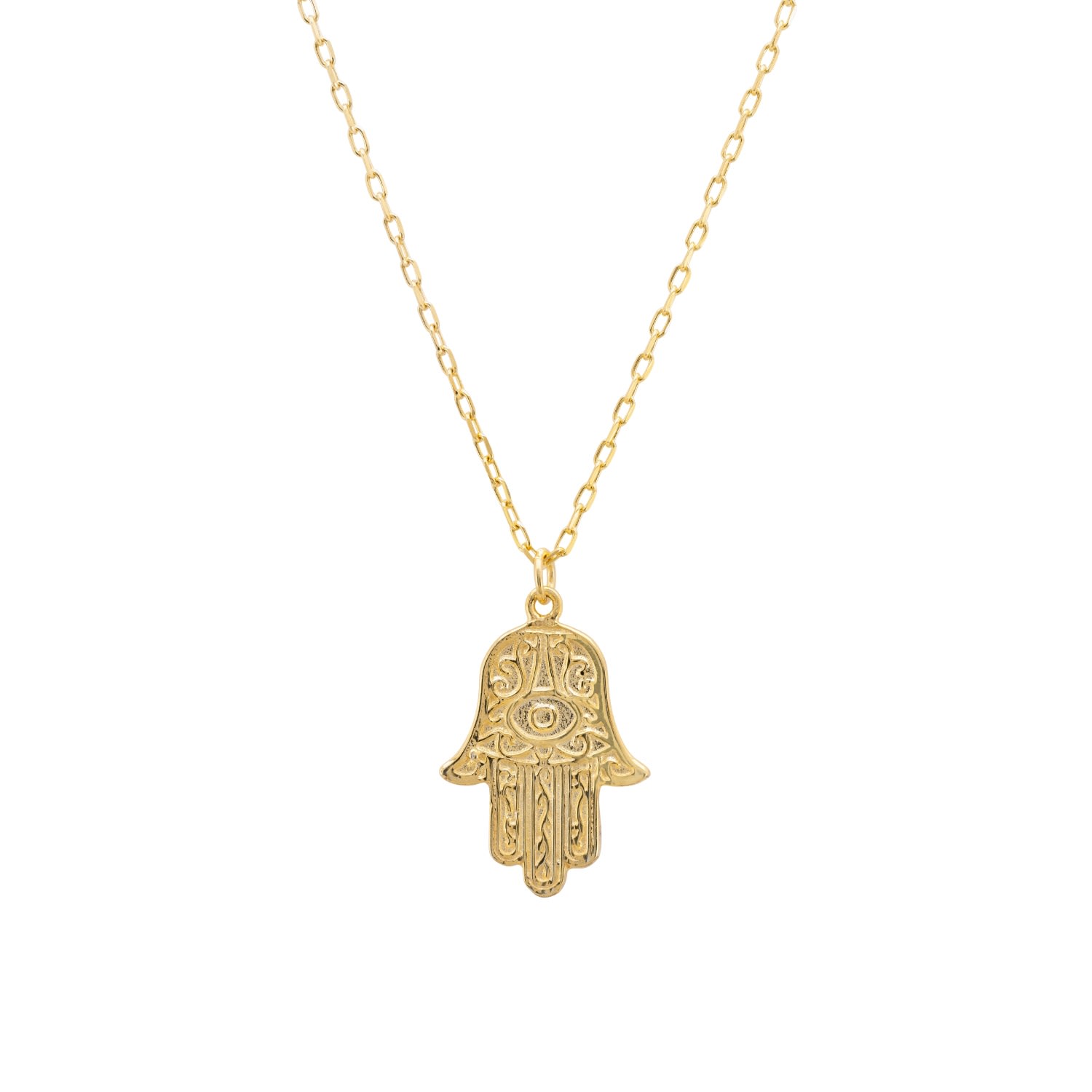 Women’s Gold / Yellow / Orange Hamsa Evil Eye Embossed Pendant Necklace Gold Latelita