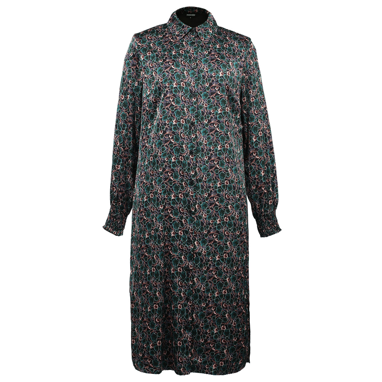 Smart And Joy Women's Abstract Print Retro Shirt-dress - Green In Black