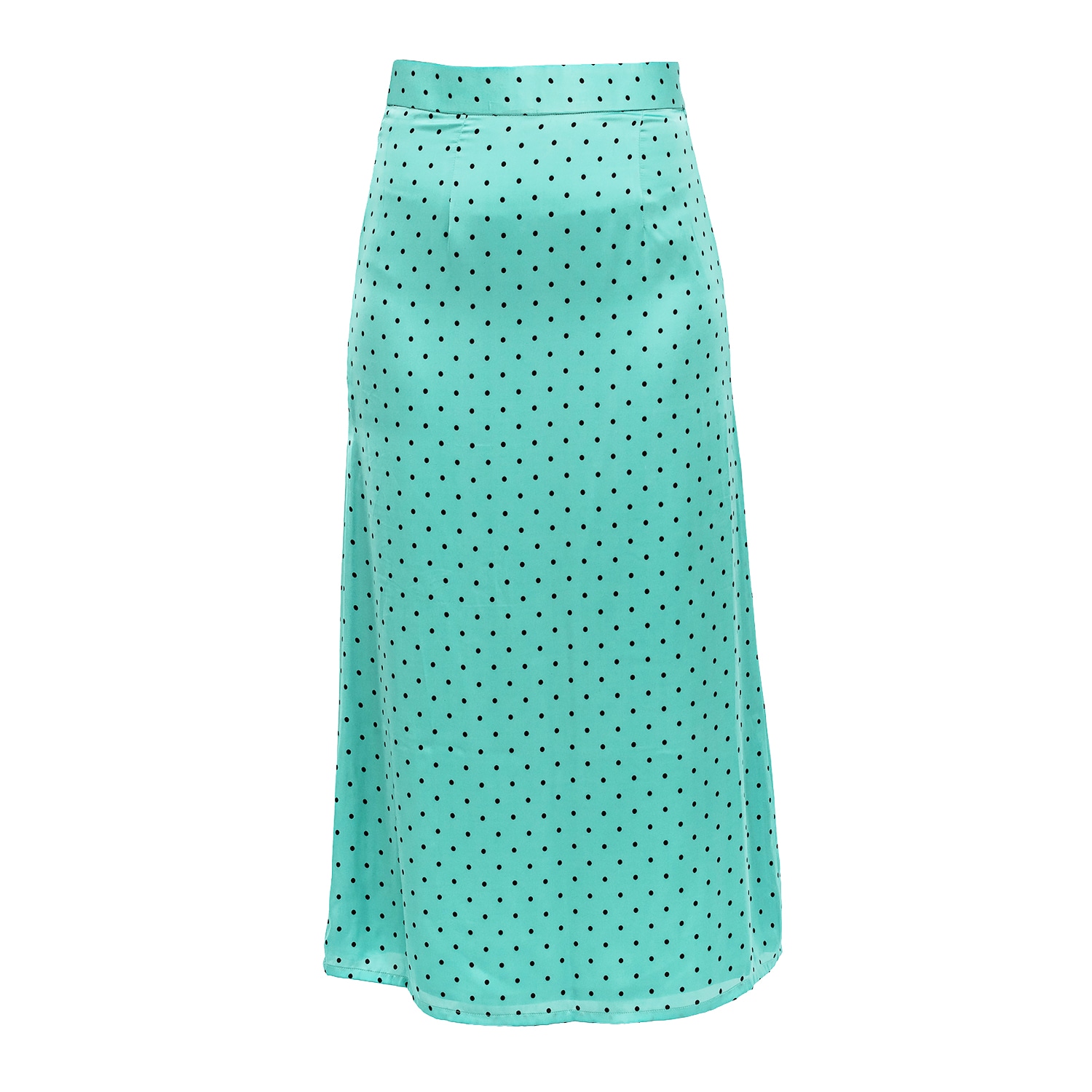 Janara Jones Women's Green Aquamarine Polkadot Print Satin Low-waisted Maxi Skirt In Green