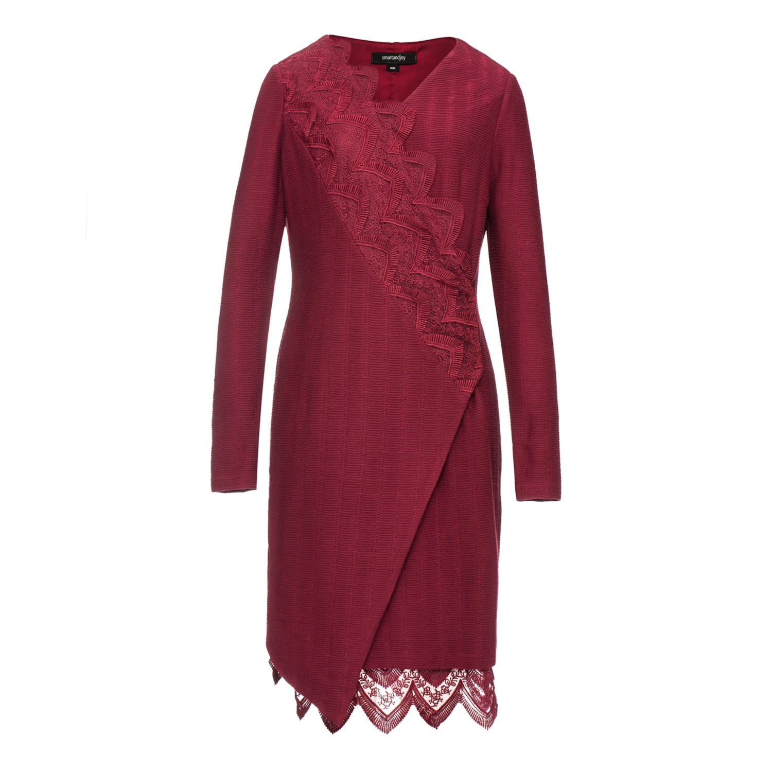 Women’s Lace Edge Knitted Wrap Dress - Red Large Smart and Joy