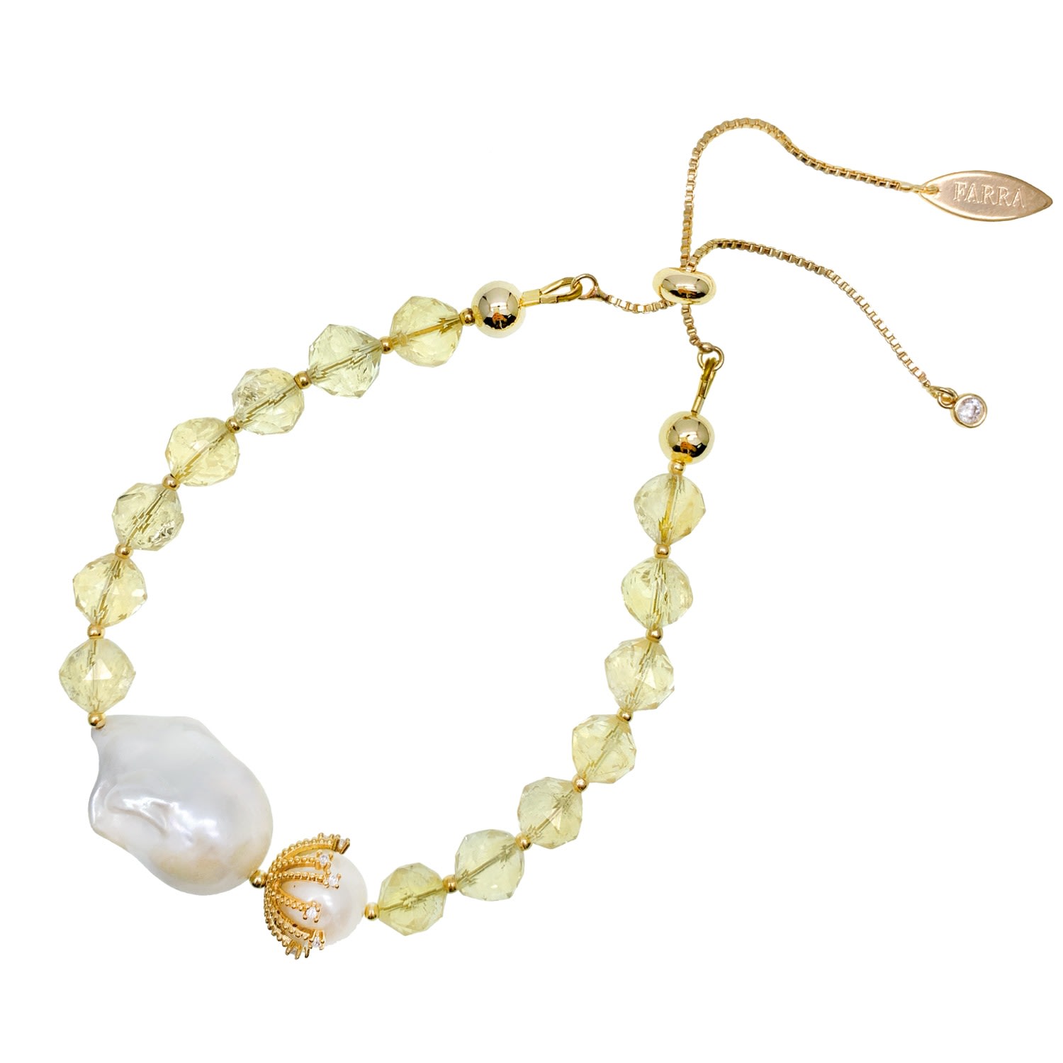 Women’s White / Yellow / Orange Citrine With Baroque Pearls Adjustable Bracelet Farra