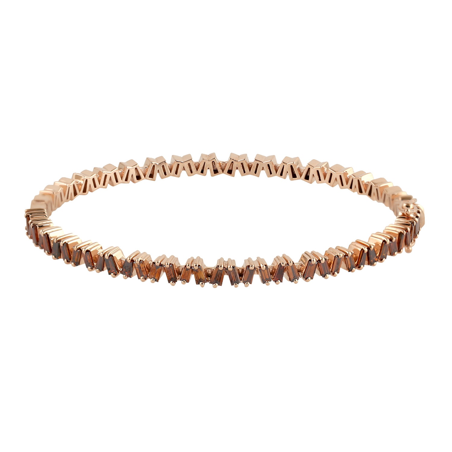 Artisan Women's Brown / Rose Gold Statement Bangle With Baguette-cut Colored Diamonds In Rose Gold In Gold