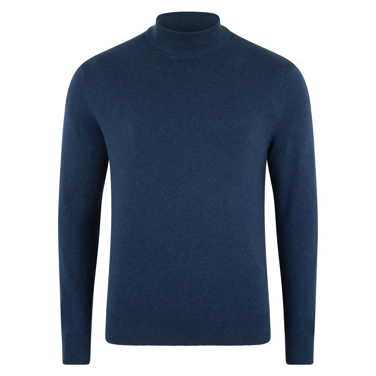 Paul James Knitwear Mens Ultra Fine Cotton Mock Turtle Neck Spencer Jumper - Blue Melange In Blue